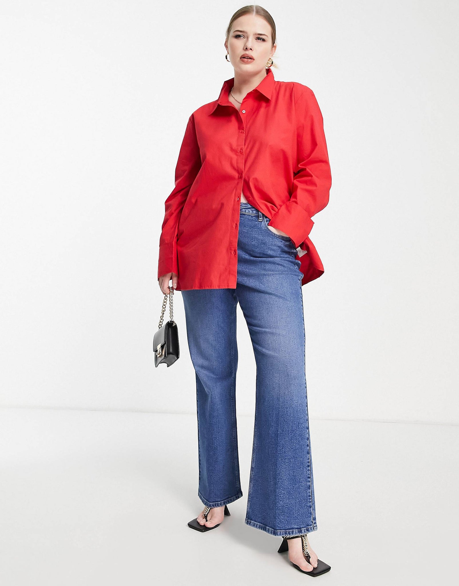 Plus cotton oversized shirt in red