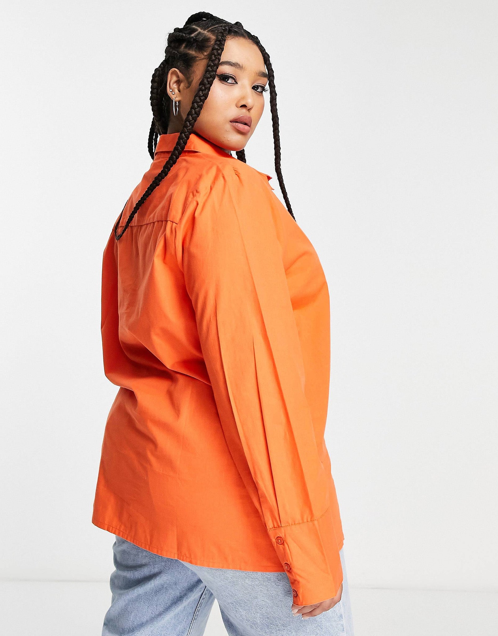 Plus cotton oversized shirt in orange