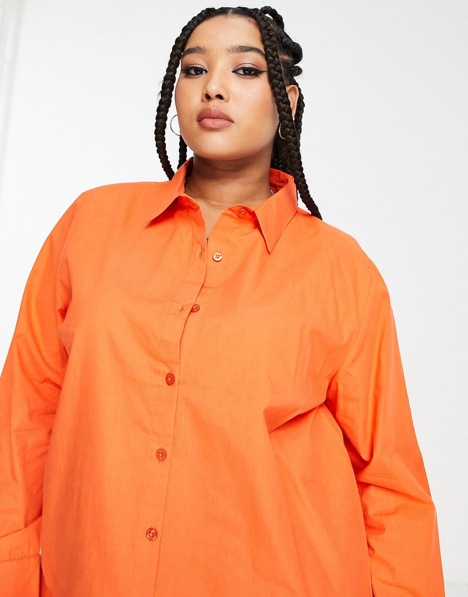 Plus cotton oversized shirt in orange