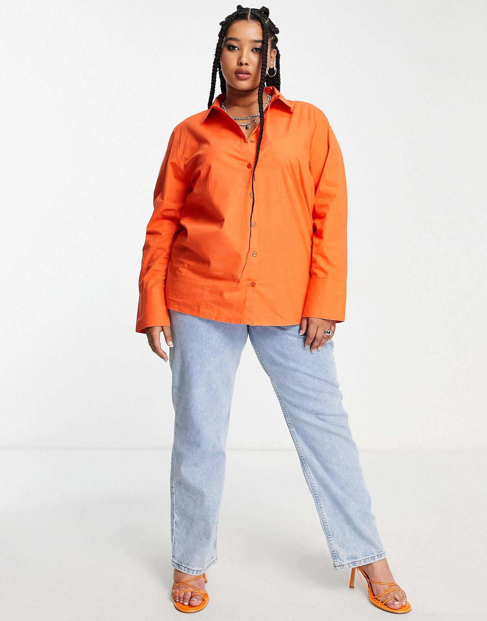 Plus cotton oversized shirt in orange