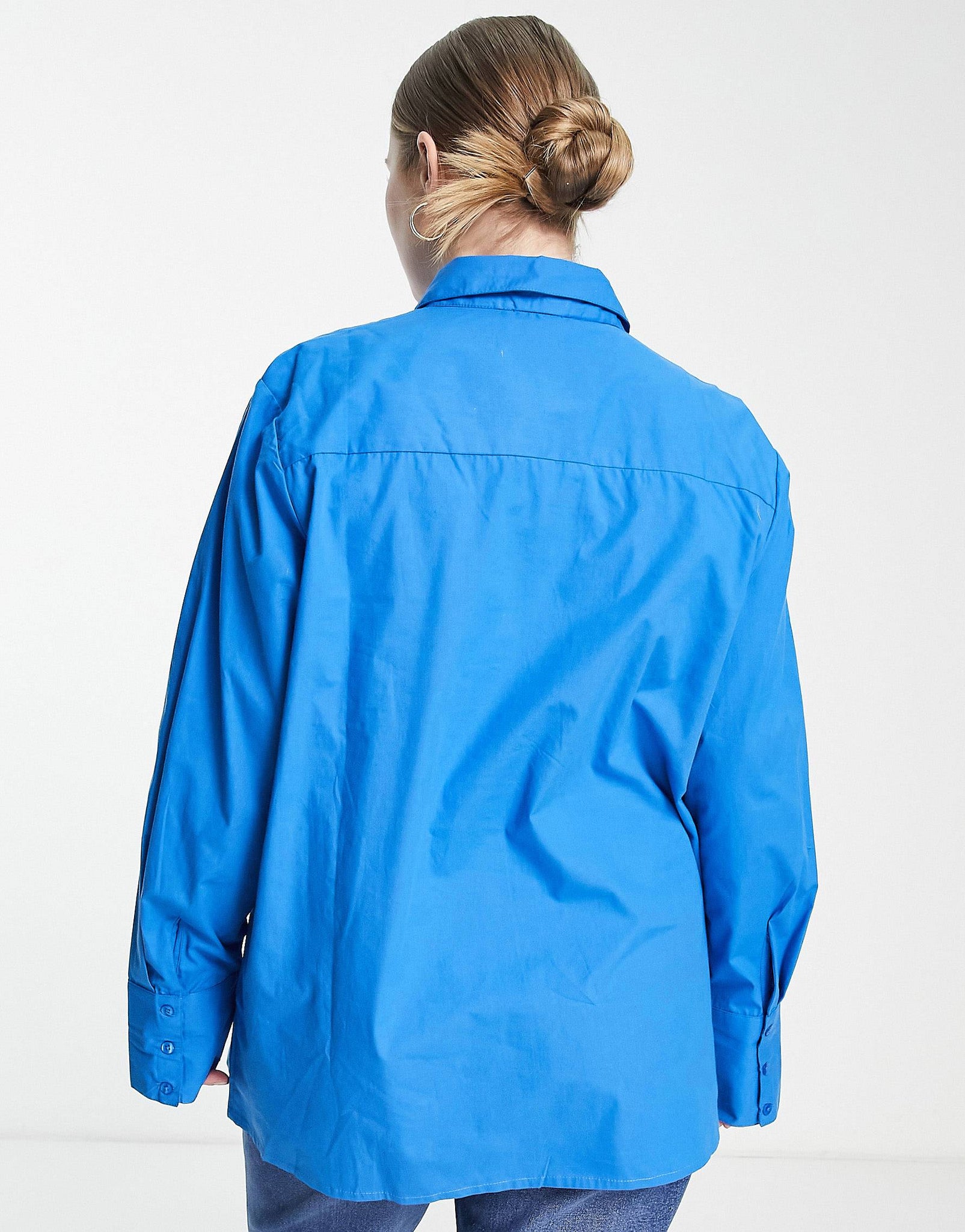 Plus cotton oversized shirt in cobalt blue