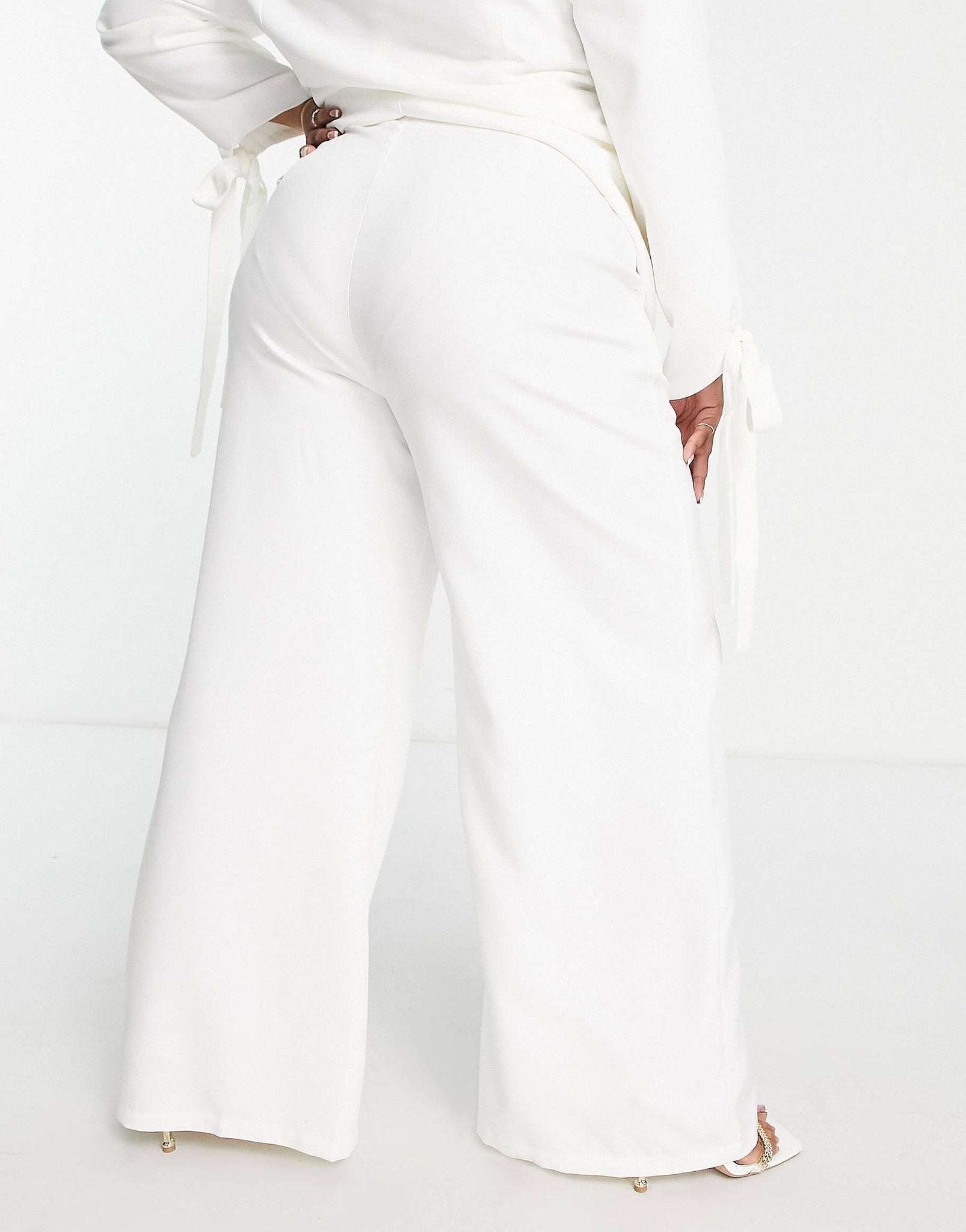 Plus wide leg trousers co-ord with buckle side in off white