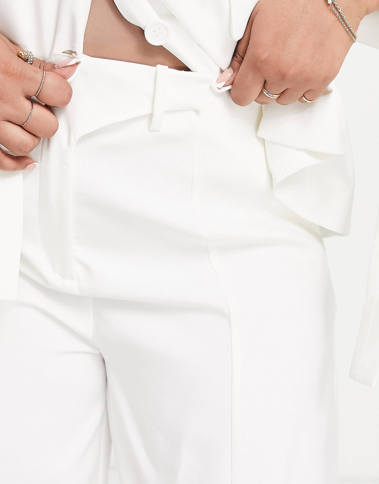 Plus wide leg trousers co-ord with buckle side in off white