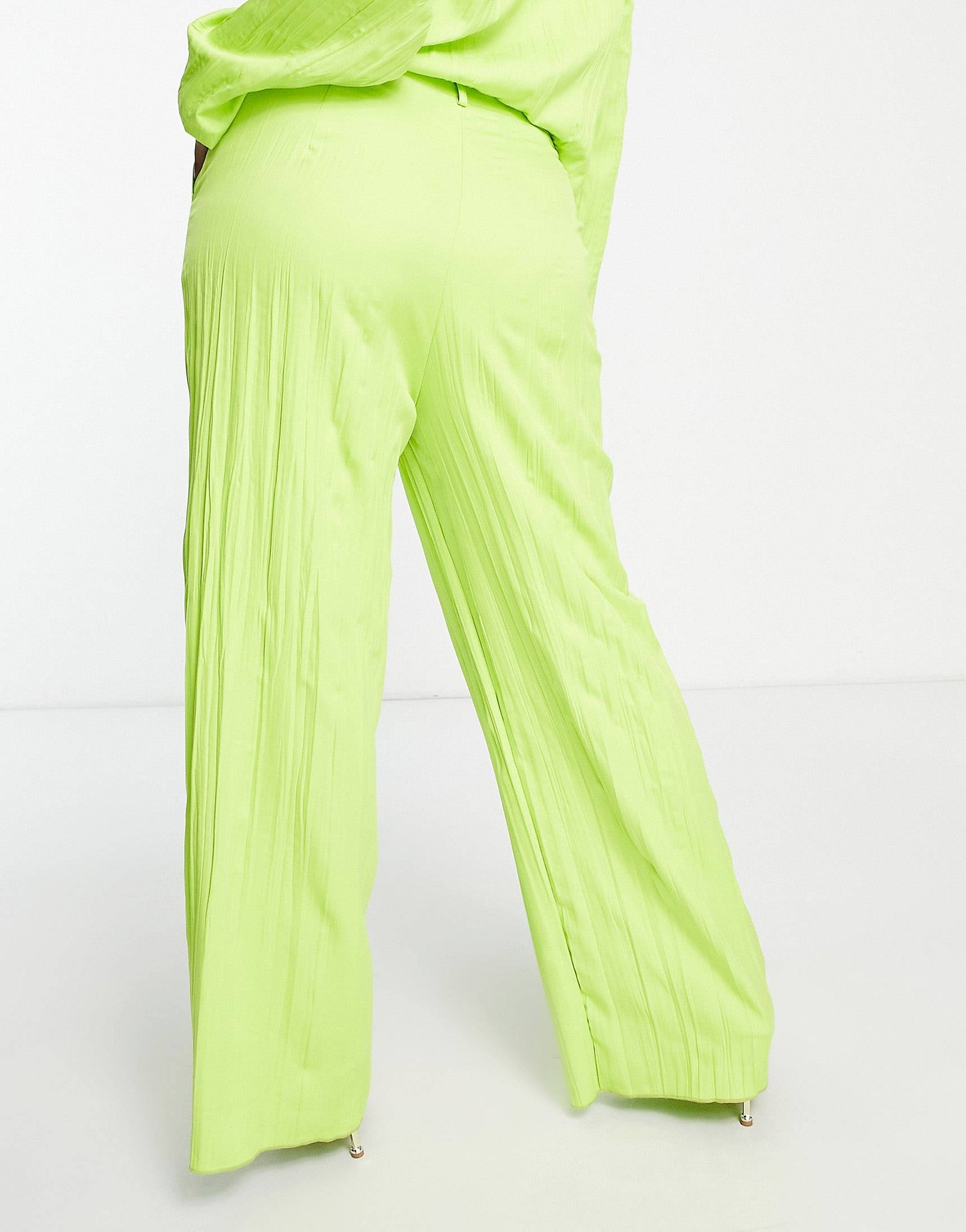 Plus wide leg plisse trousers in lime green co-ord