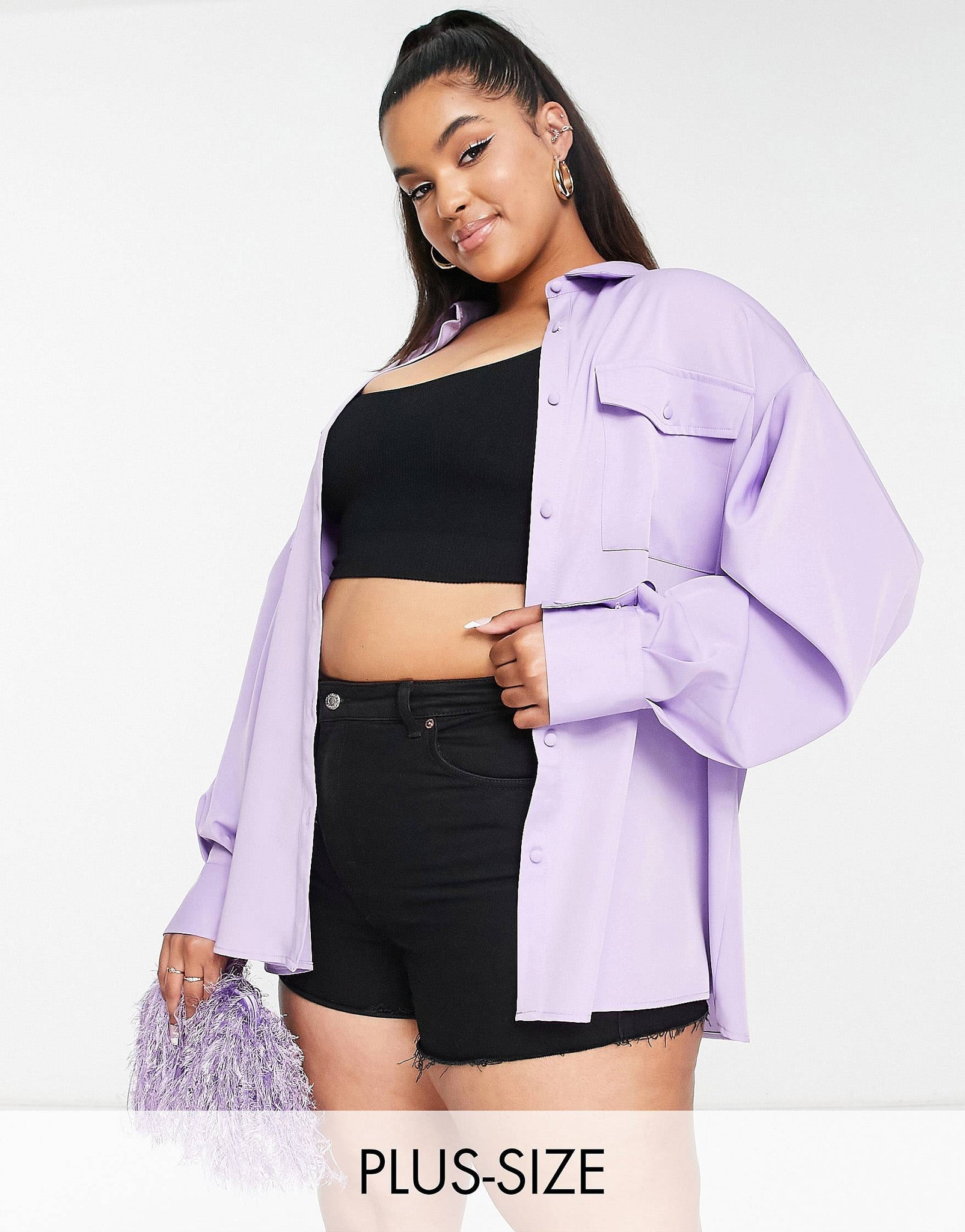 Plus pleated oversized shirt in purple