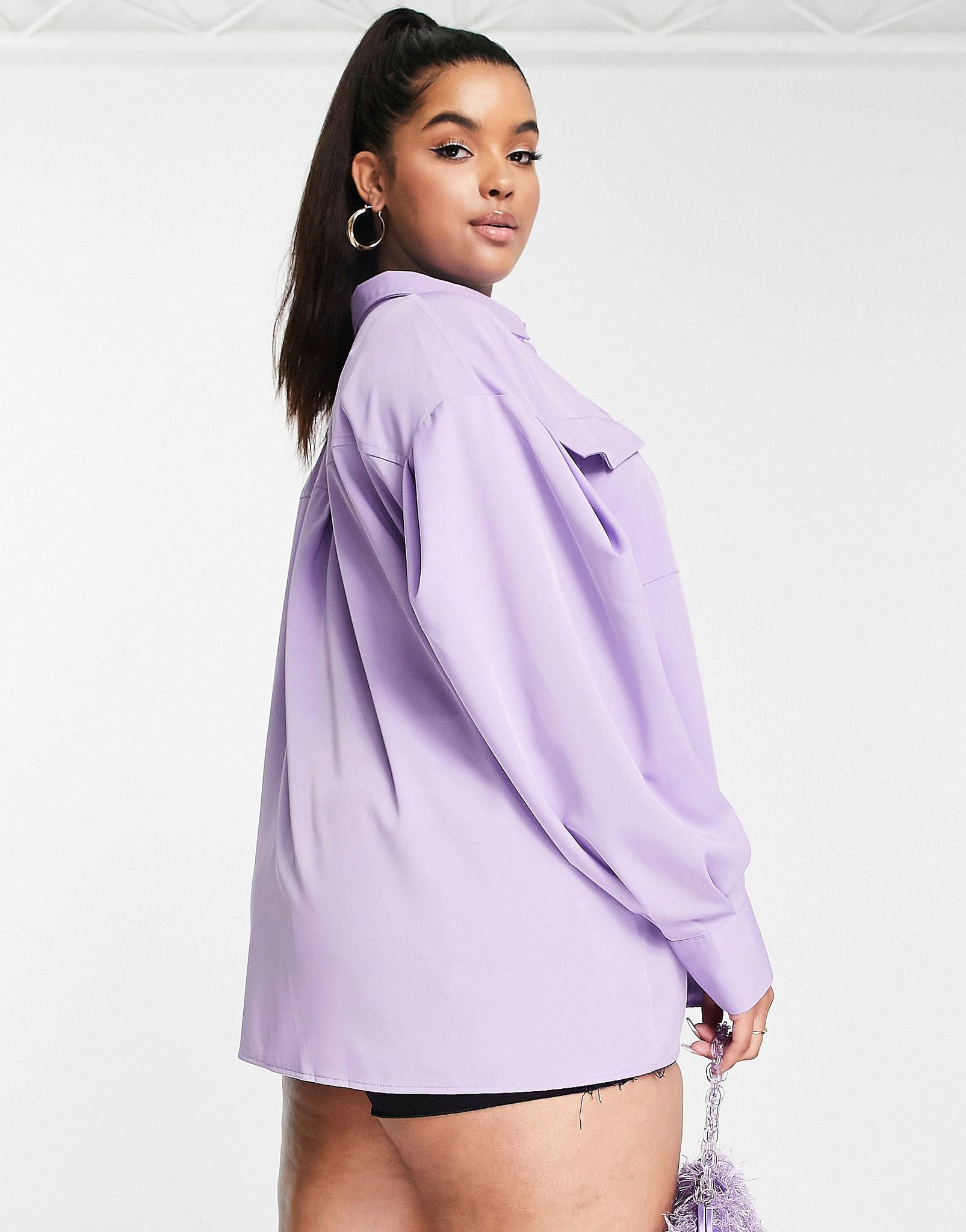 Plus pleated oversized shirt in purple