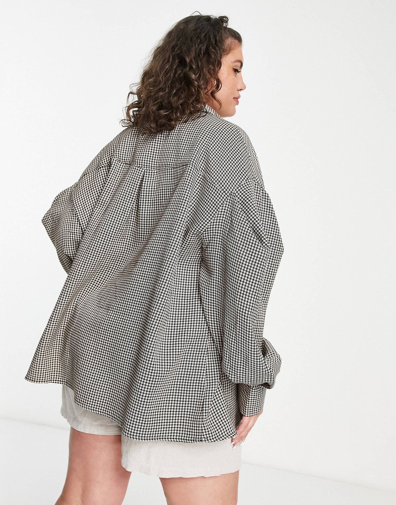 Plus pleated oversized shirt in check