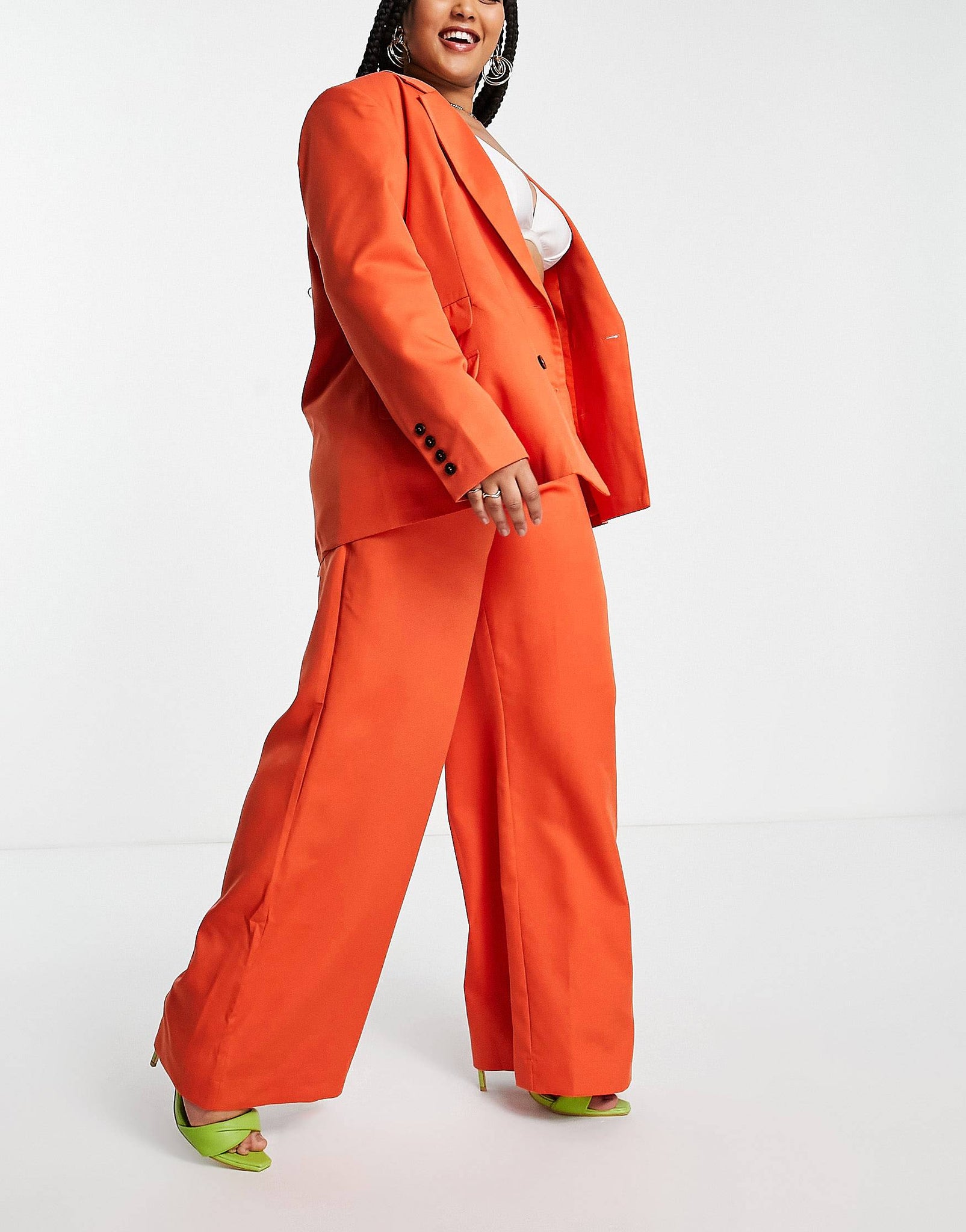 Plus super wide leg trousers in rust co-ord