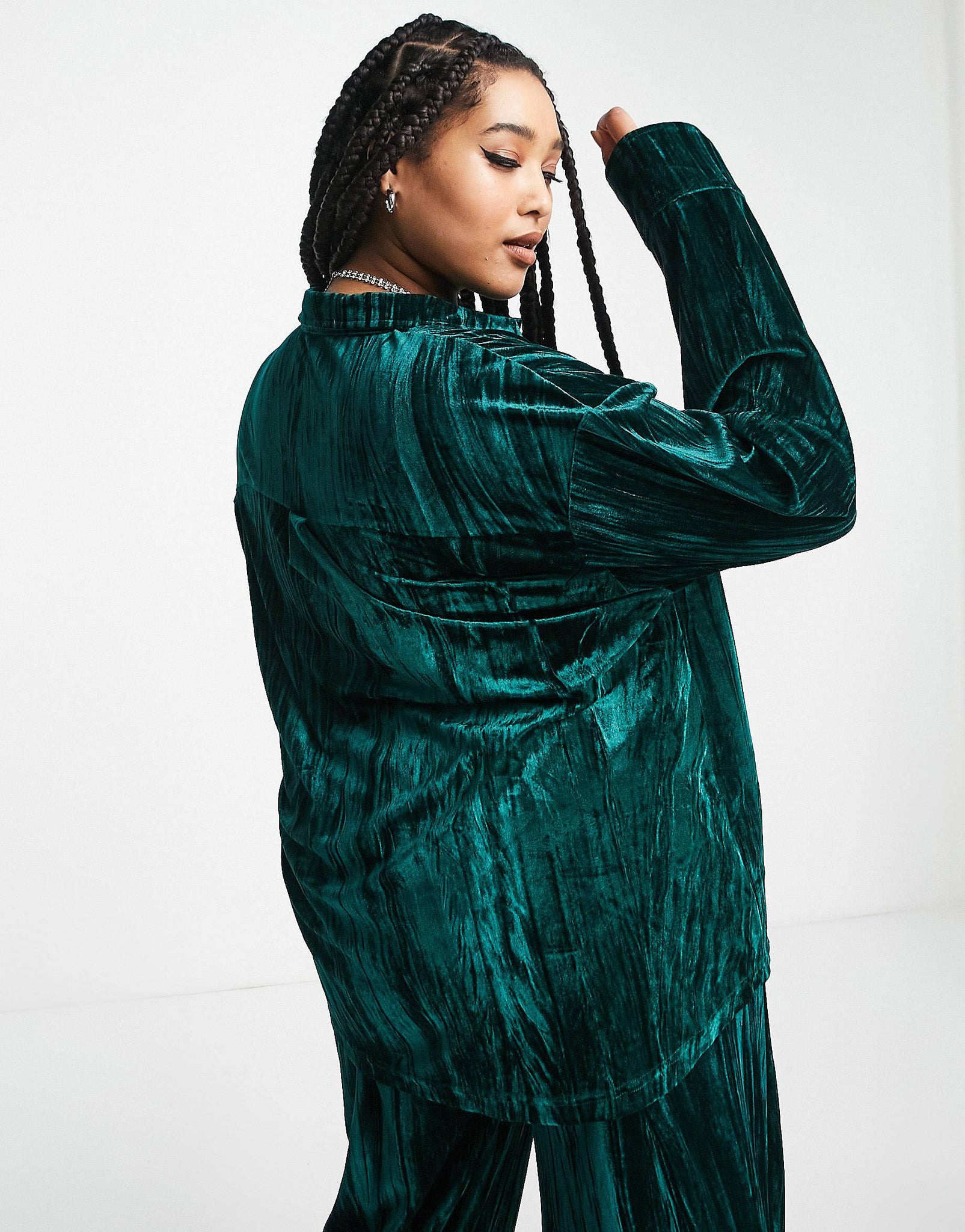 Plus oversized shirt in emerald green co-ord