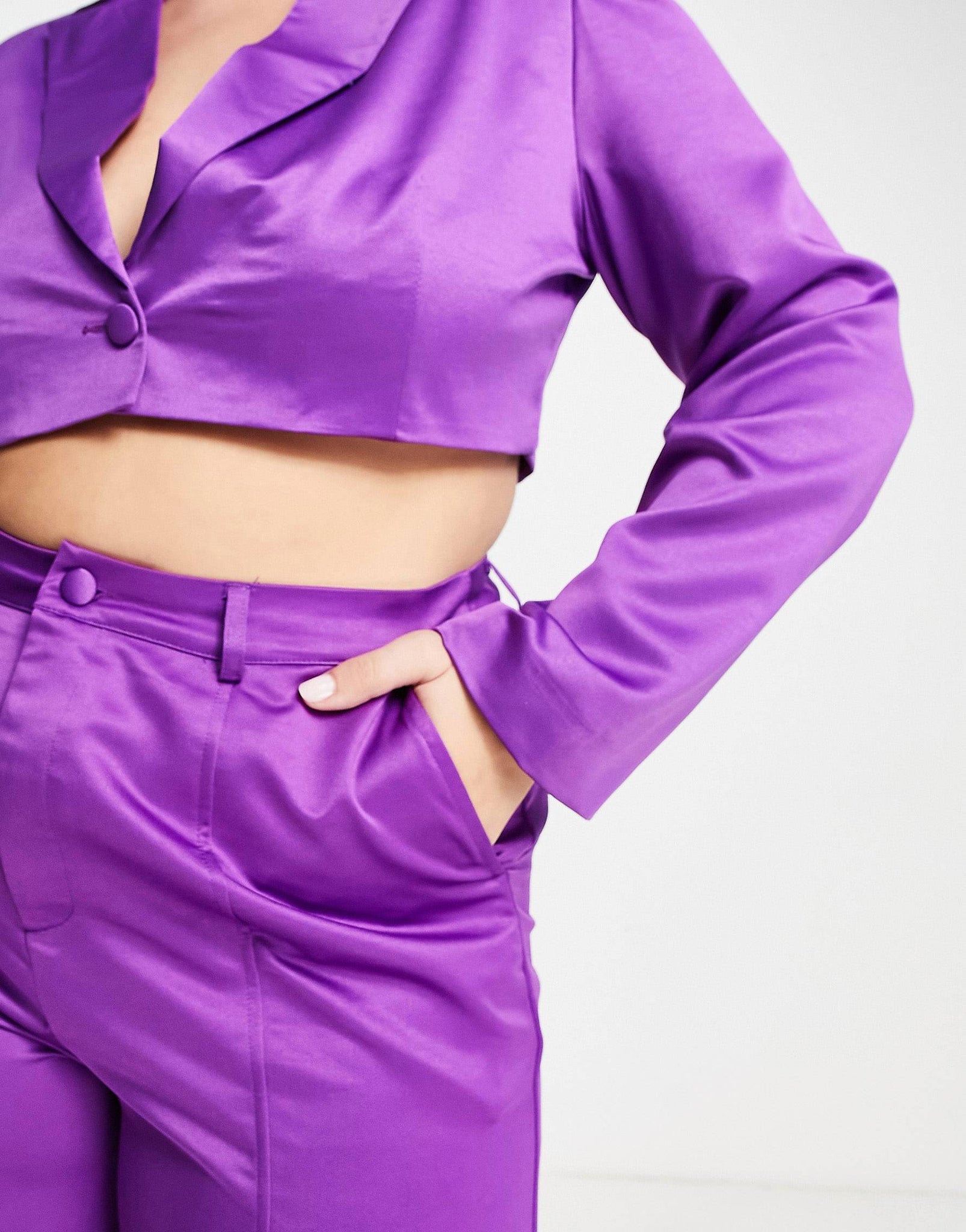 Plus super wide leg trousers in winter plum satin co-ord