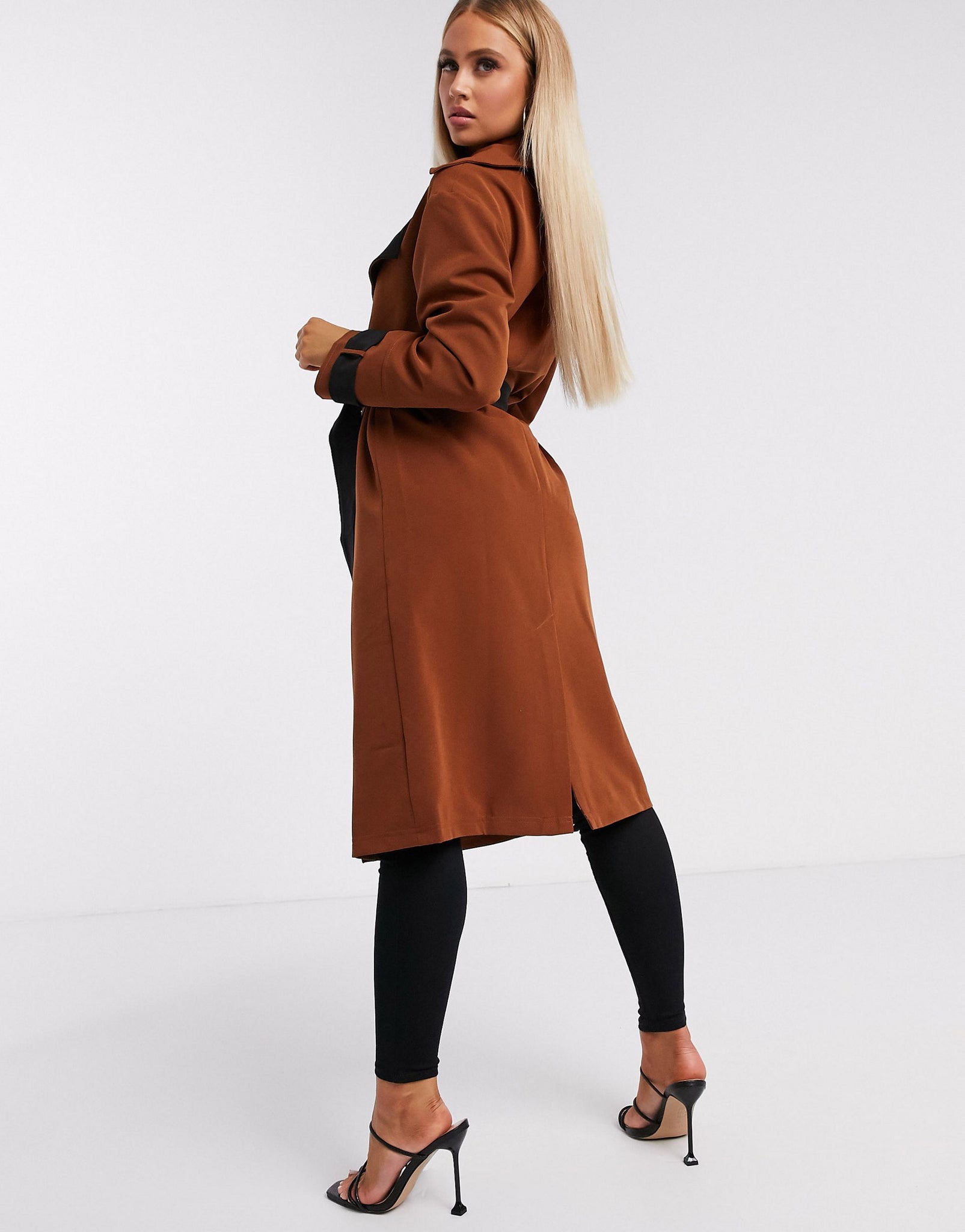 Unique21 Contrast Belted Trench Coat In Brown
