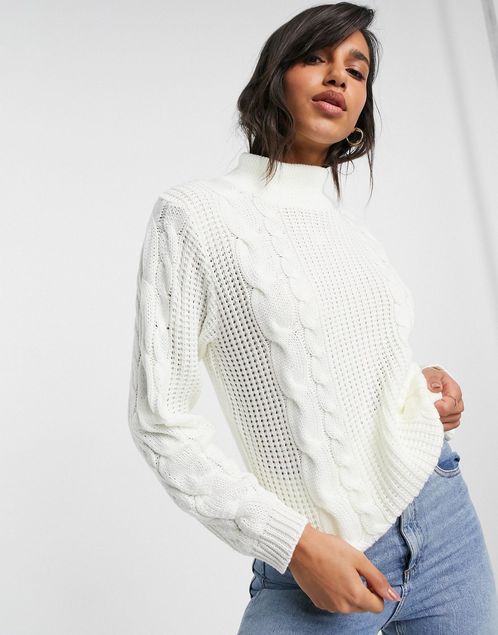 Unique21 Chunky Cable Knit Sweater In White