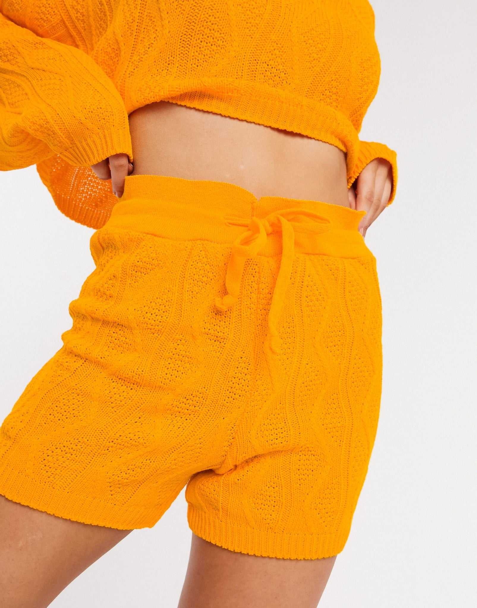 Unique21 Cable Knit Shorts In Orange