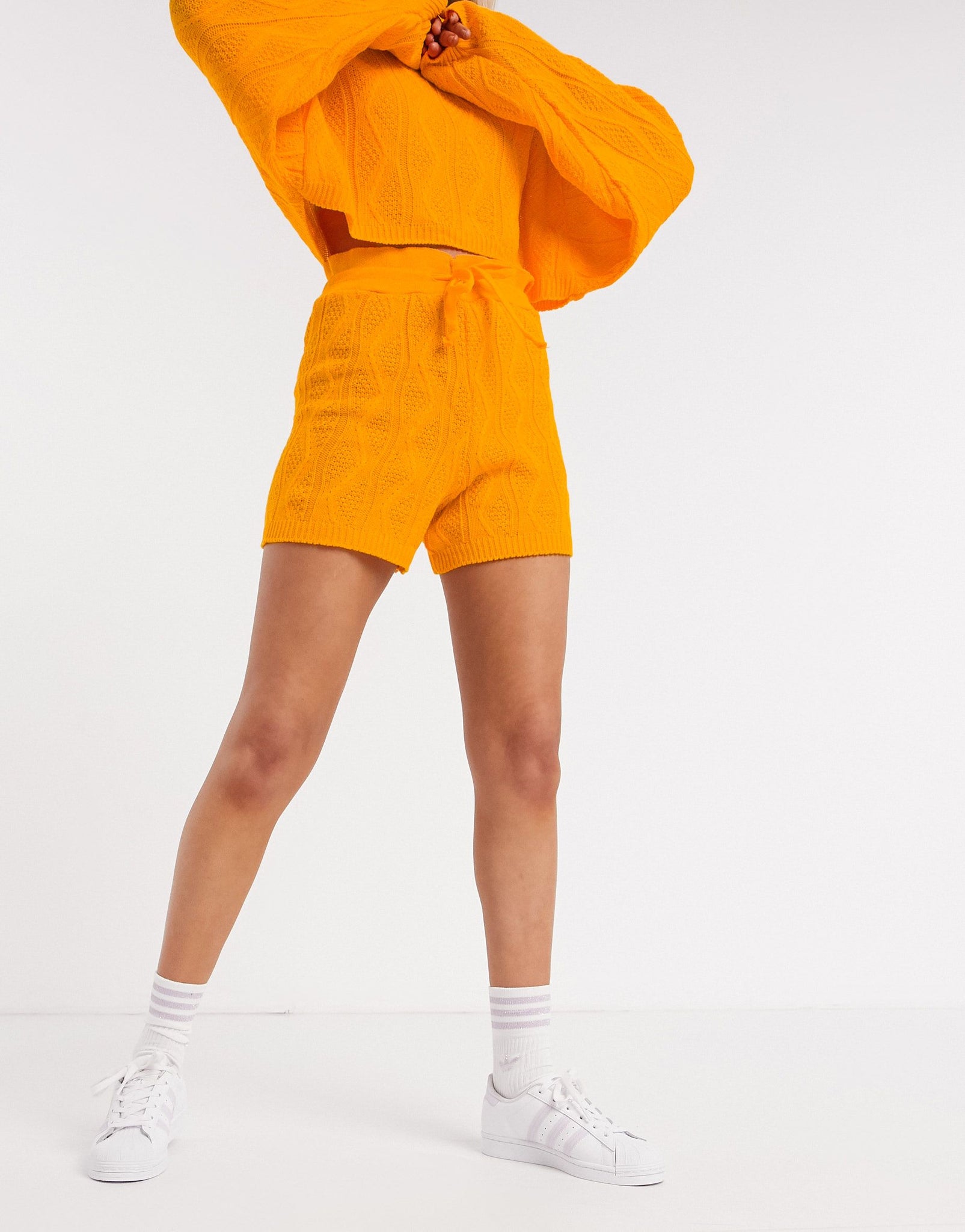 Unique21 Cable Knit Shorts In Orange