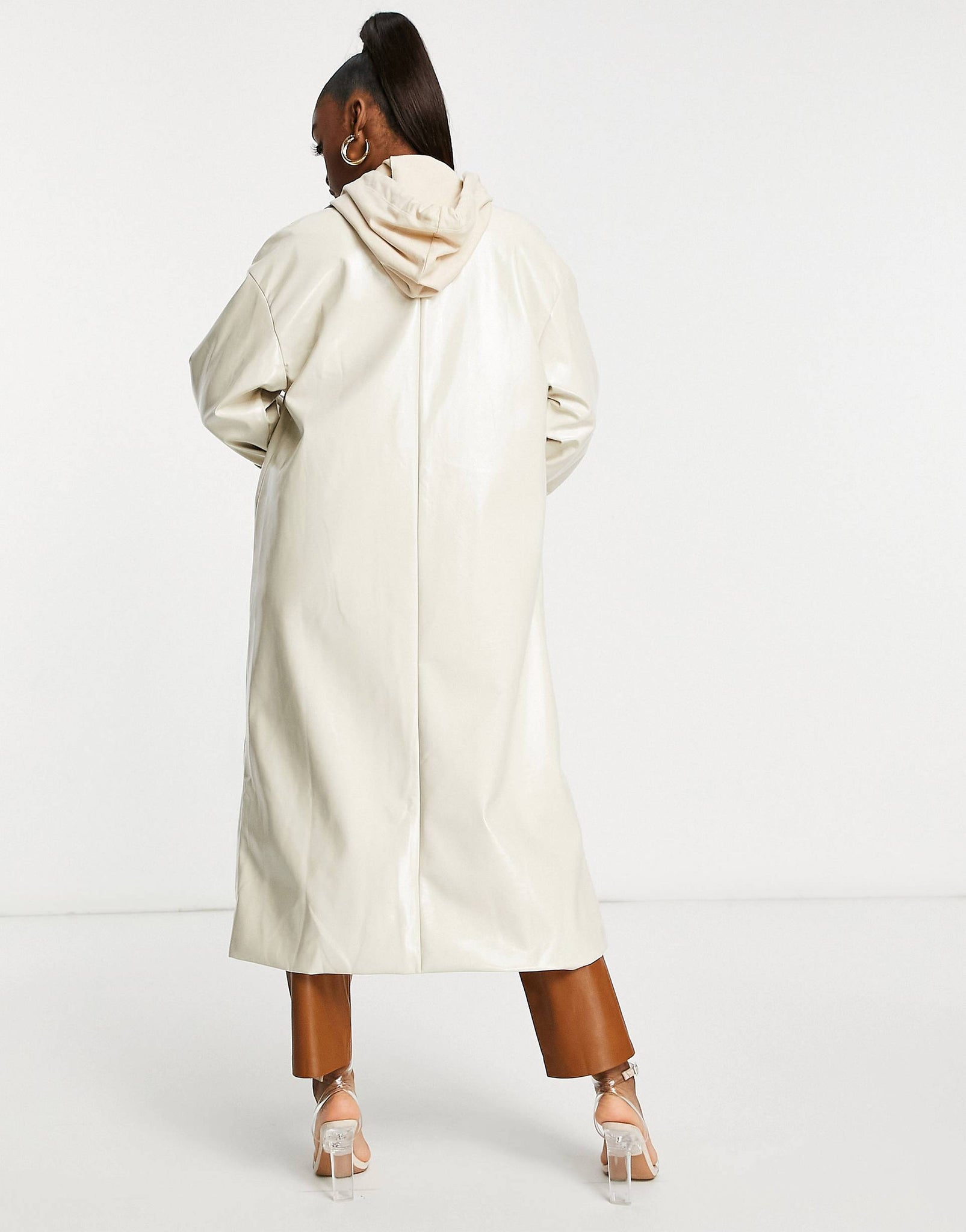 Unique21 Vinyl Belted Overcoat In Cream