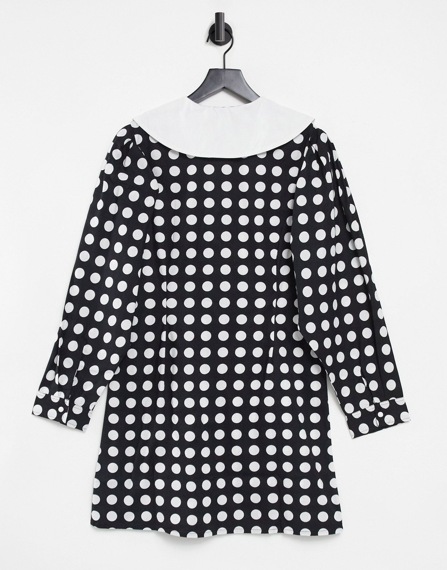 Unique21 Long Sleeve Dress With Collar In Black Polka