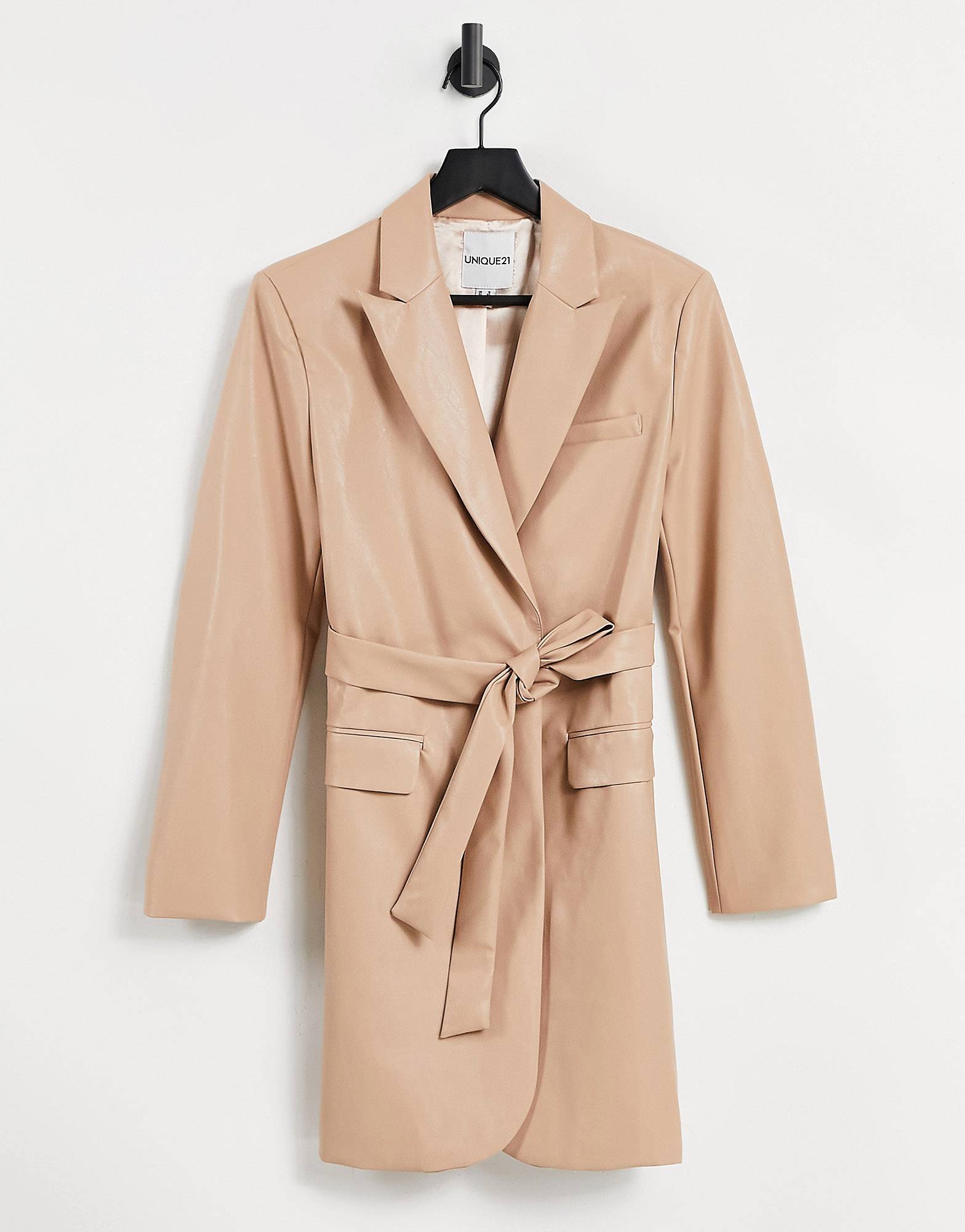 Unique21 Pu Blazer Dress In Beige