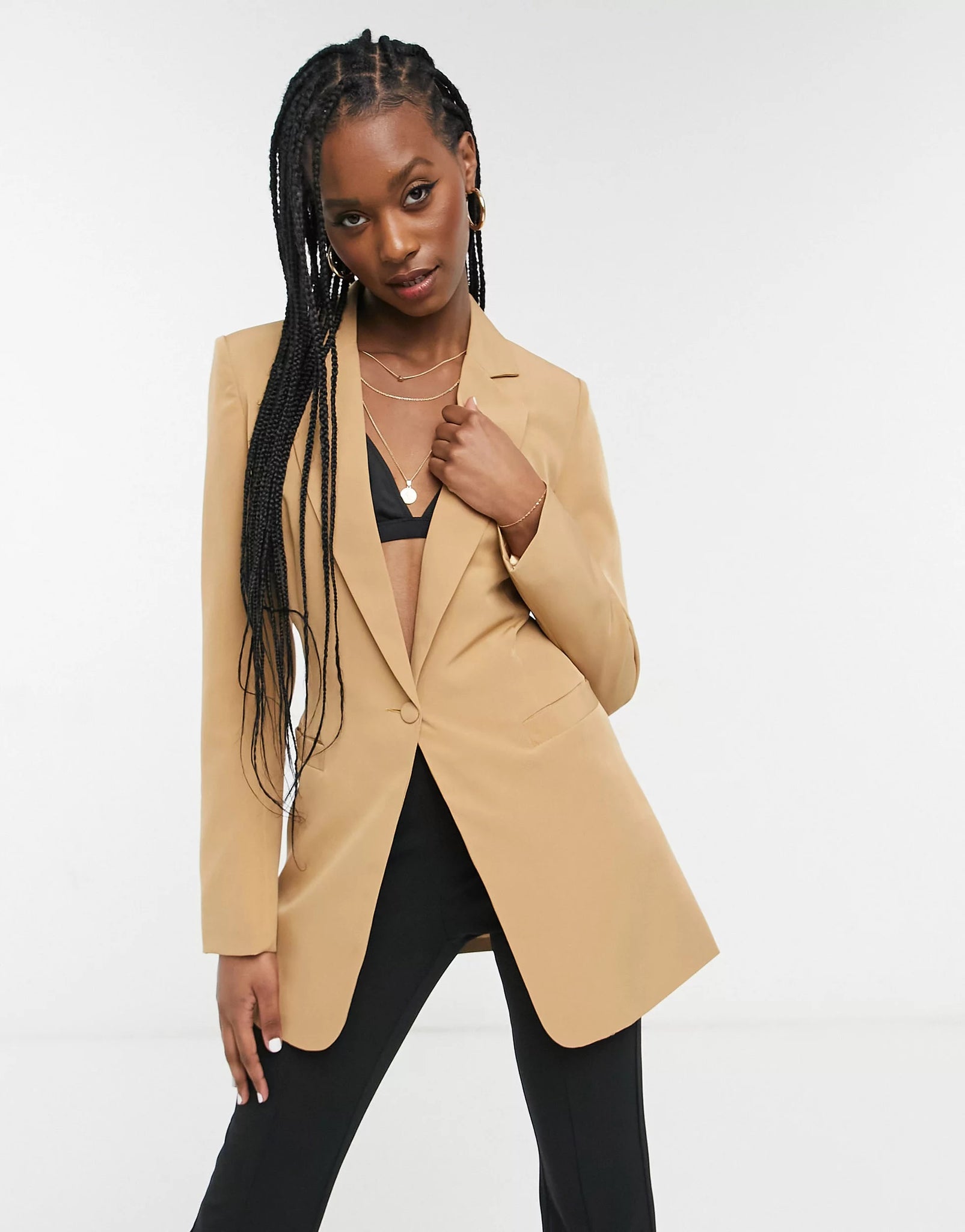 Khaki Long Sleeve Tailored Single Button Blazer