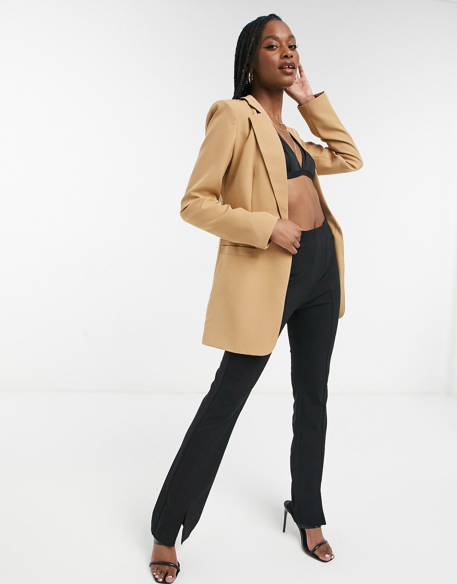 Khaki Long Sleeve Tailored Single Button Blazer