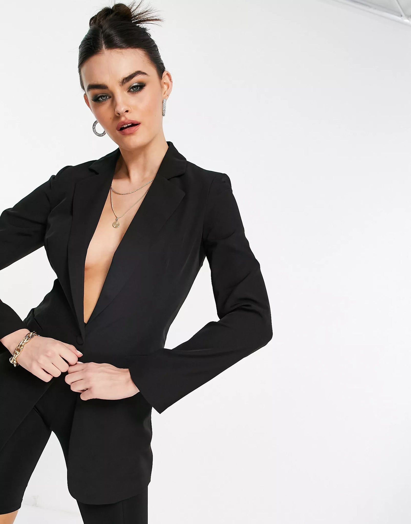 Black Long Sleeve Tailored Single Button Blazer