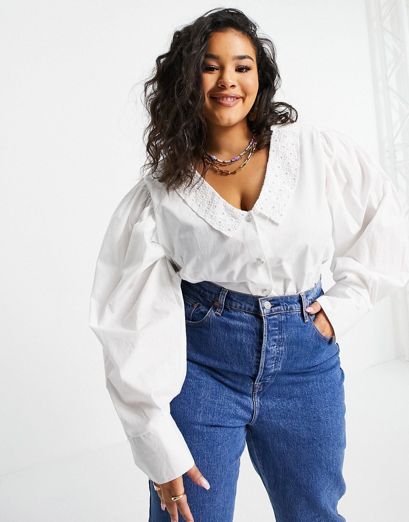 Unique21 Hero Curve Puff Sleeve Shirt In White