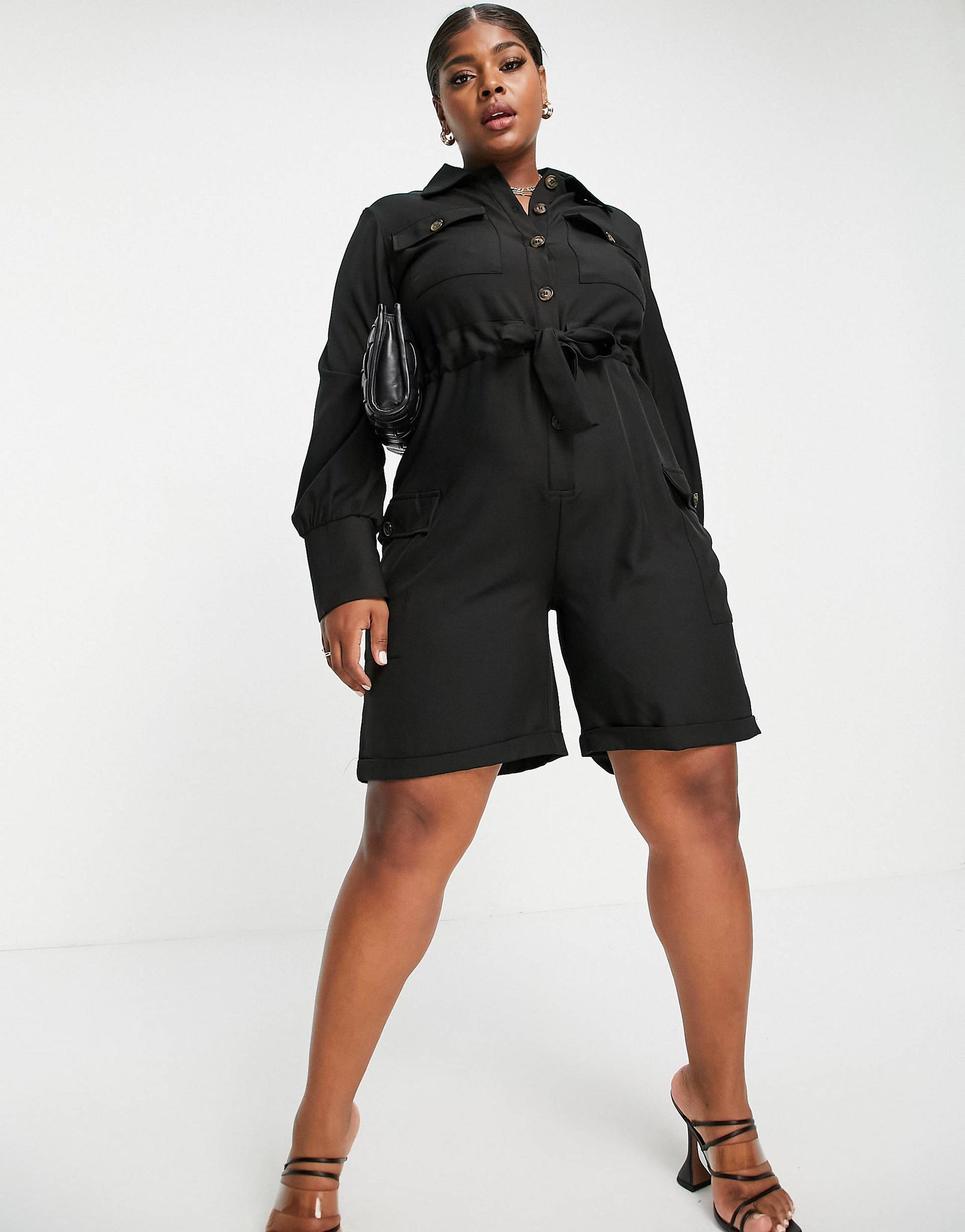 Hero Curve Utility Playsuit In Black