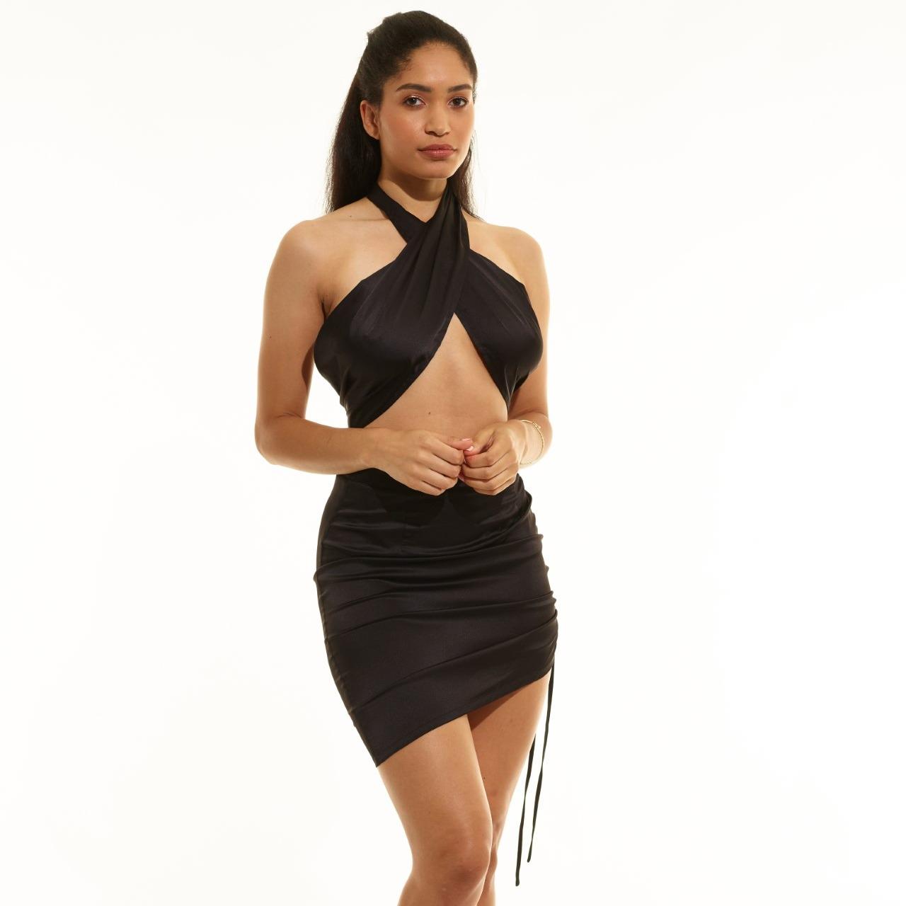 Co Ord Satin Ruched Skirt In Black