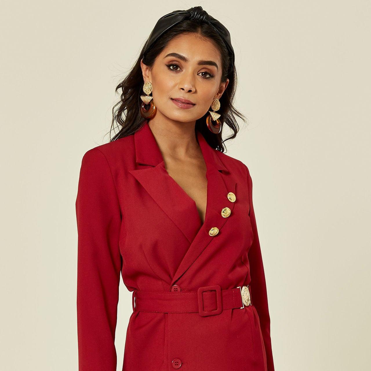 Curve Tailored Long Sleeved Blazer Dress Red