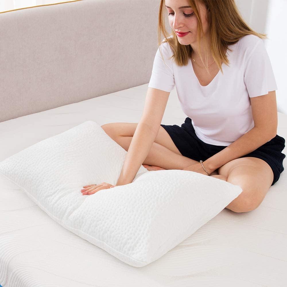 Akarise Shredded Cooling Memory Foam Pillow with Washable Removable Cover – White, Queen