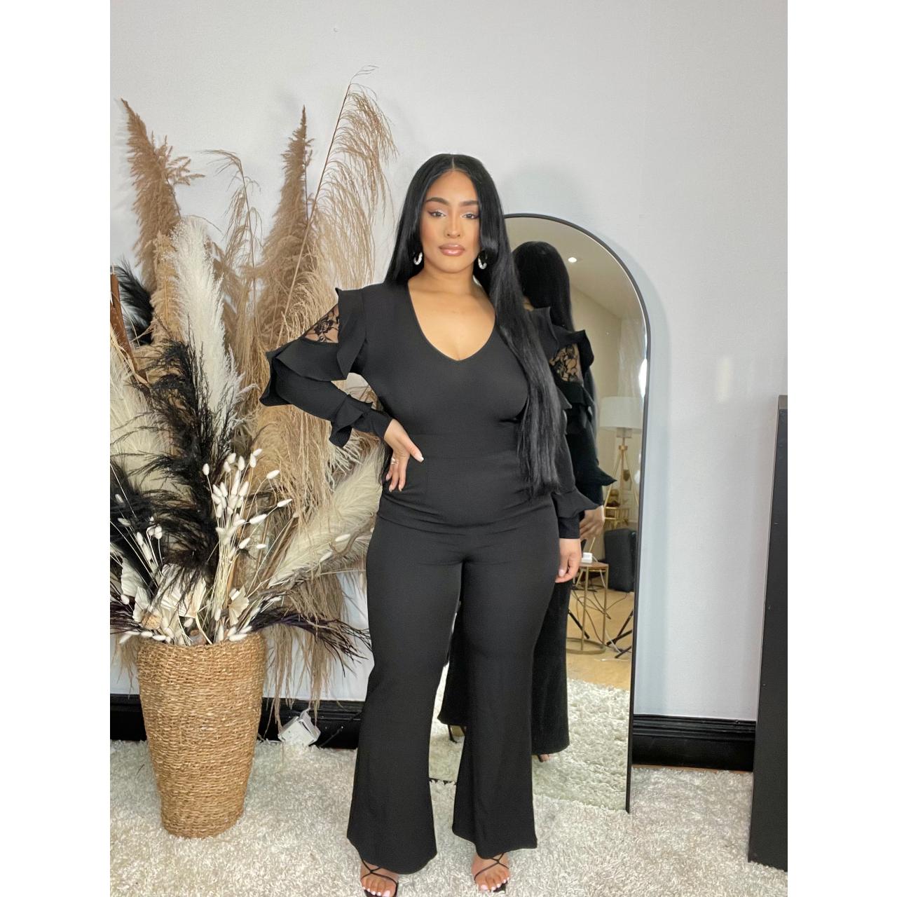 Black Tailored Jumpsuit With Ruffle Sleeves