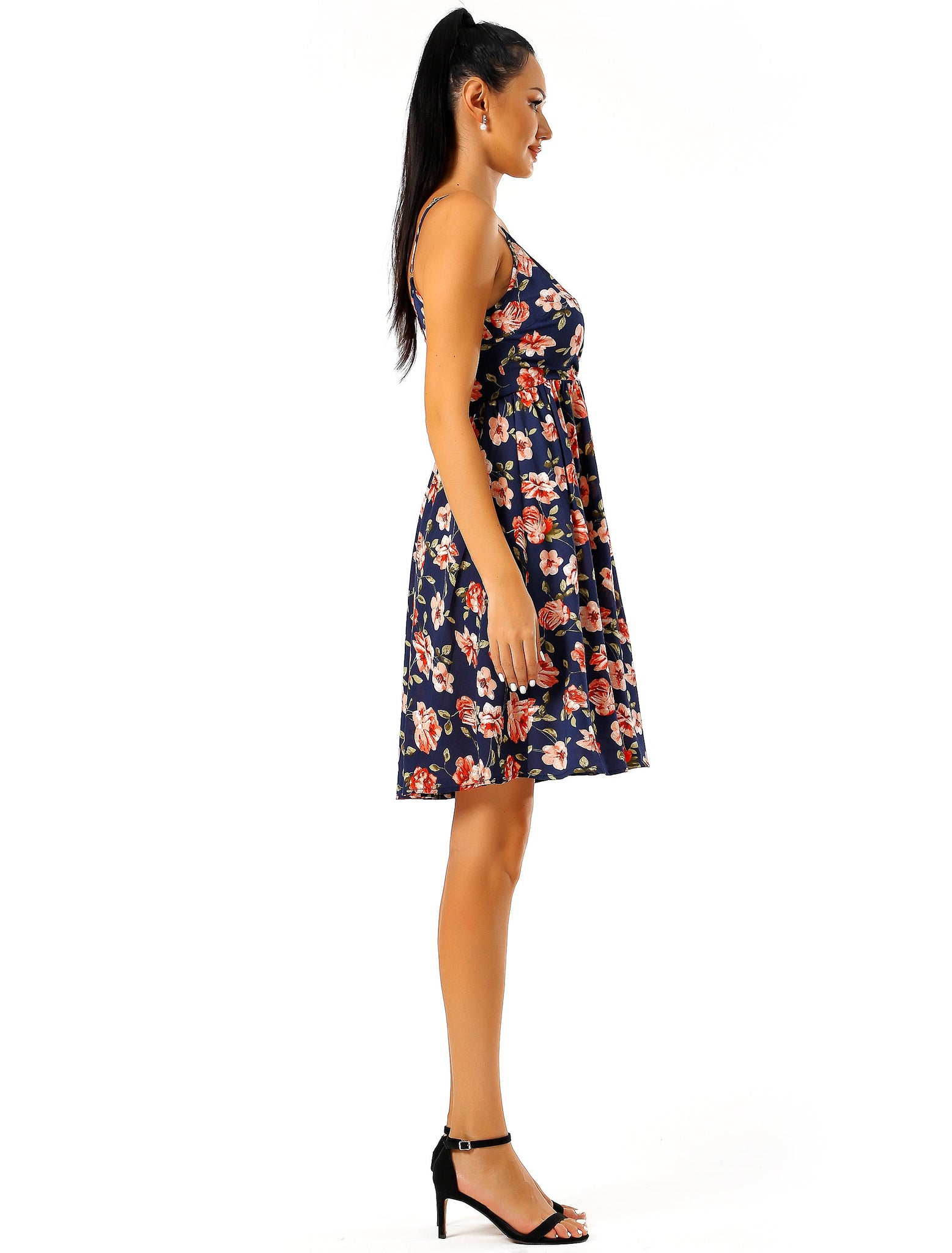 FLORAL PRINT ON NAVY BASE Mini Dress