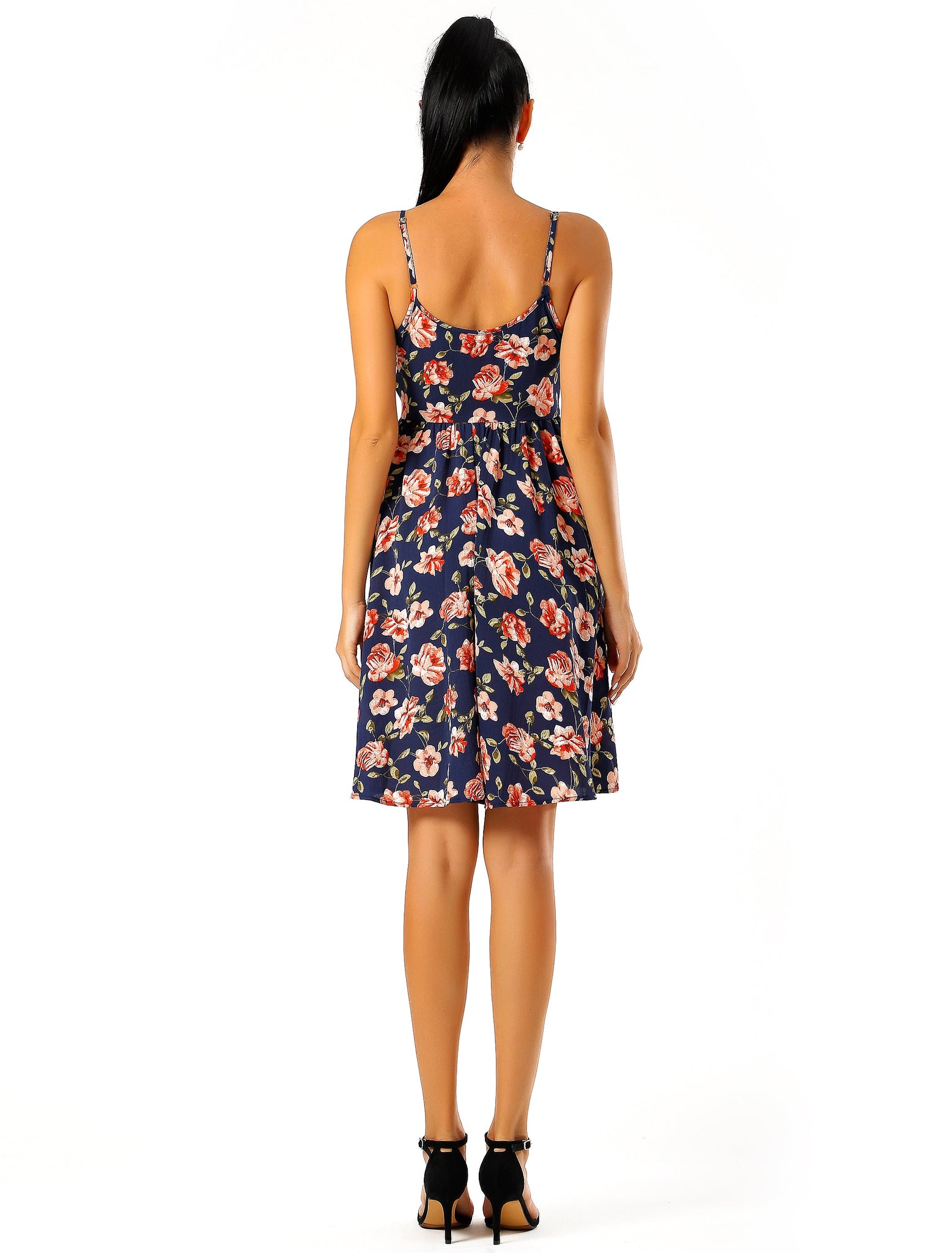 FLORAL PRINT ON NAVY BASE Mini Dress