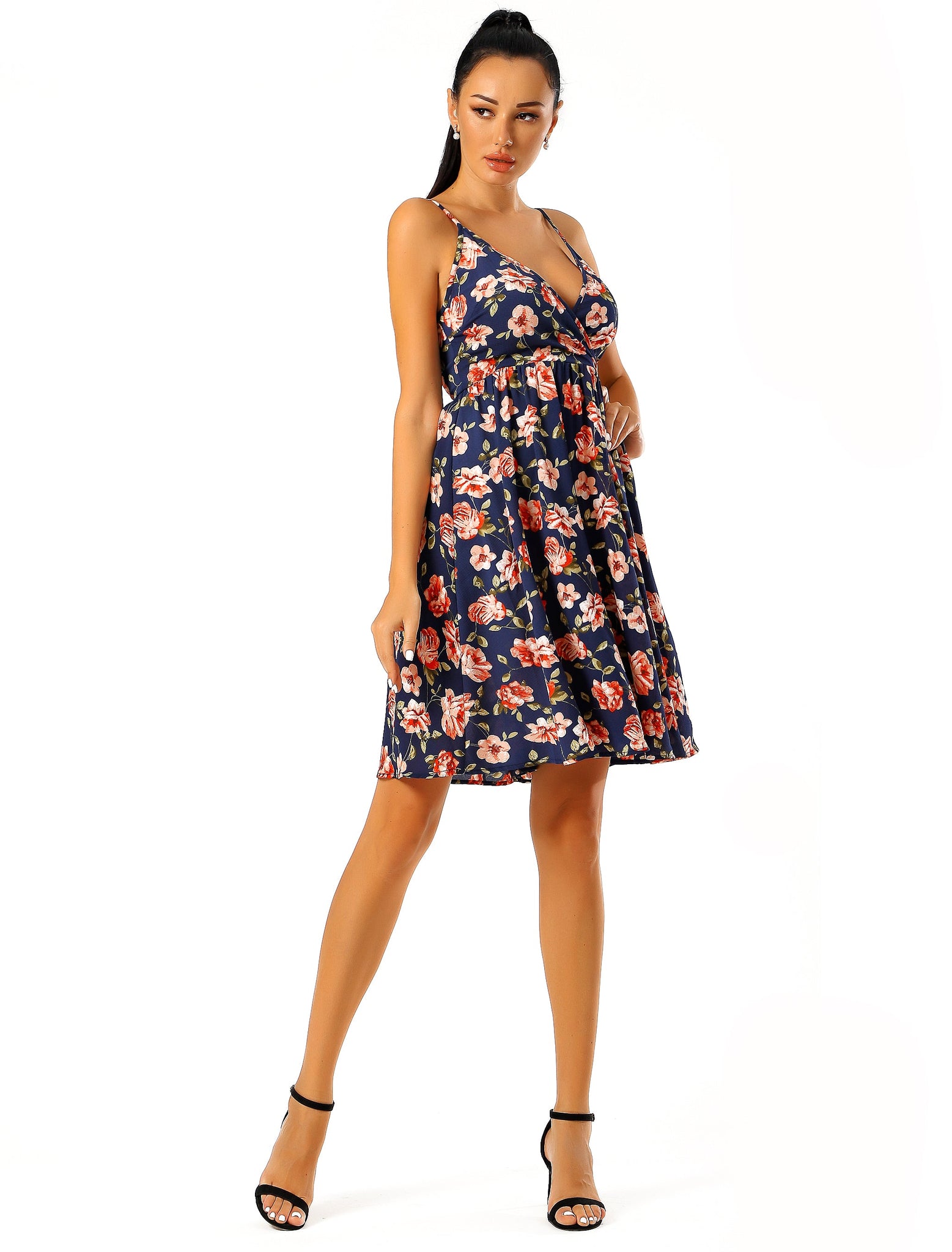 FLORAL PRINT ON NAVY BASE Mini Dress