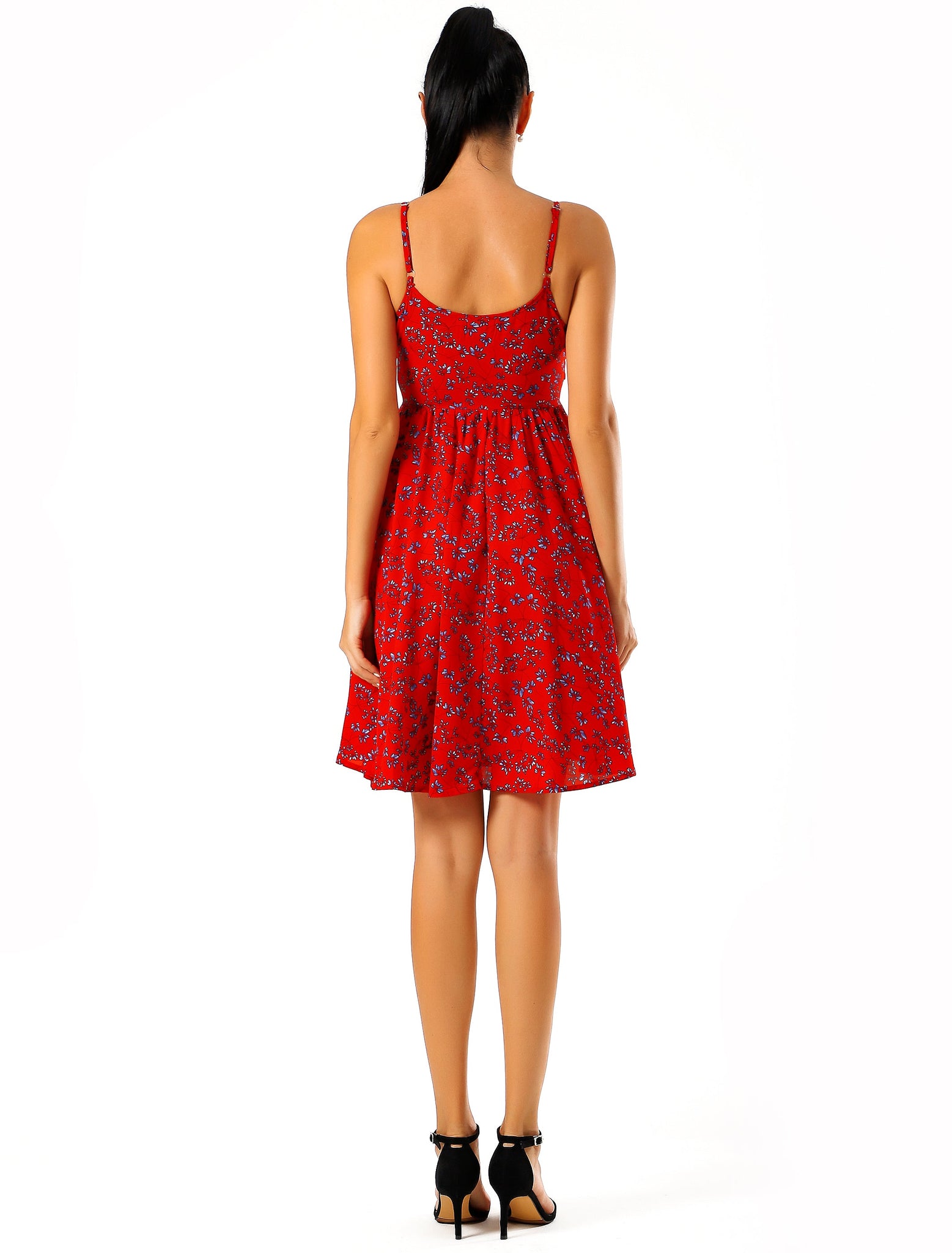 BLUE FLORAL PRINT ON RED BASE Mini Dress