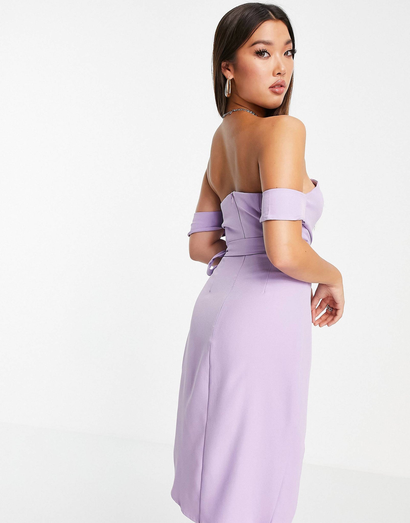 Unique21 Bardot Tie Dress In Lilac