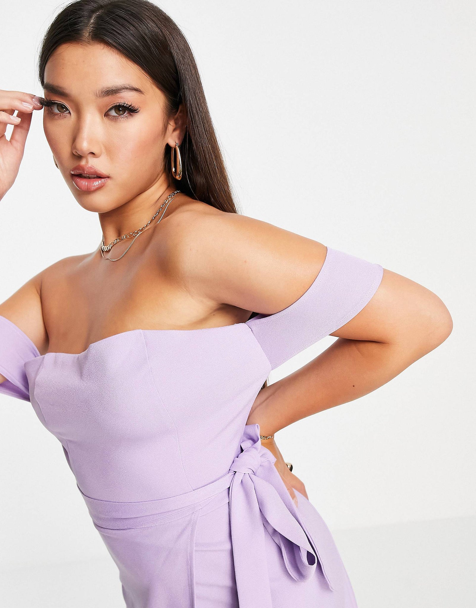 Unique21 Bardot Tie Dress In Lilac