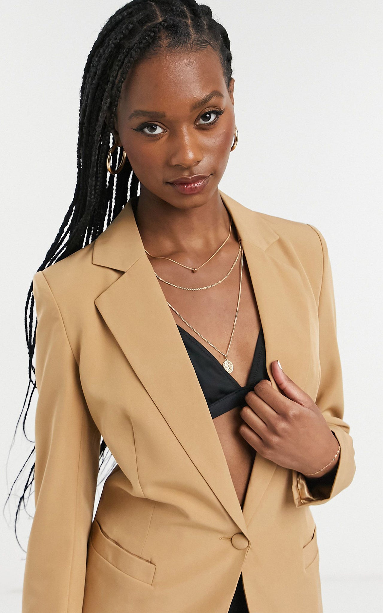 Khaki Long Sleeve Tailored Single Button Blazer