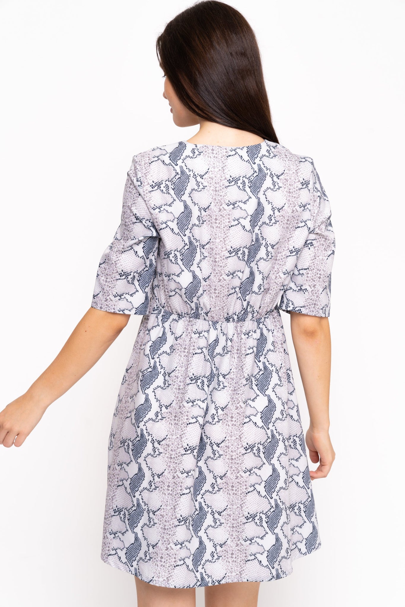 Tailored Button Front Snake Print Dress