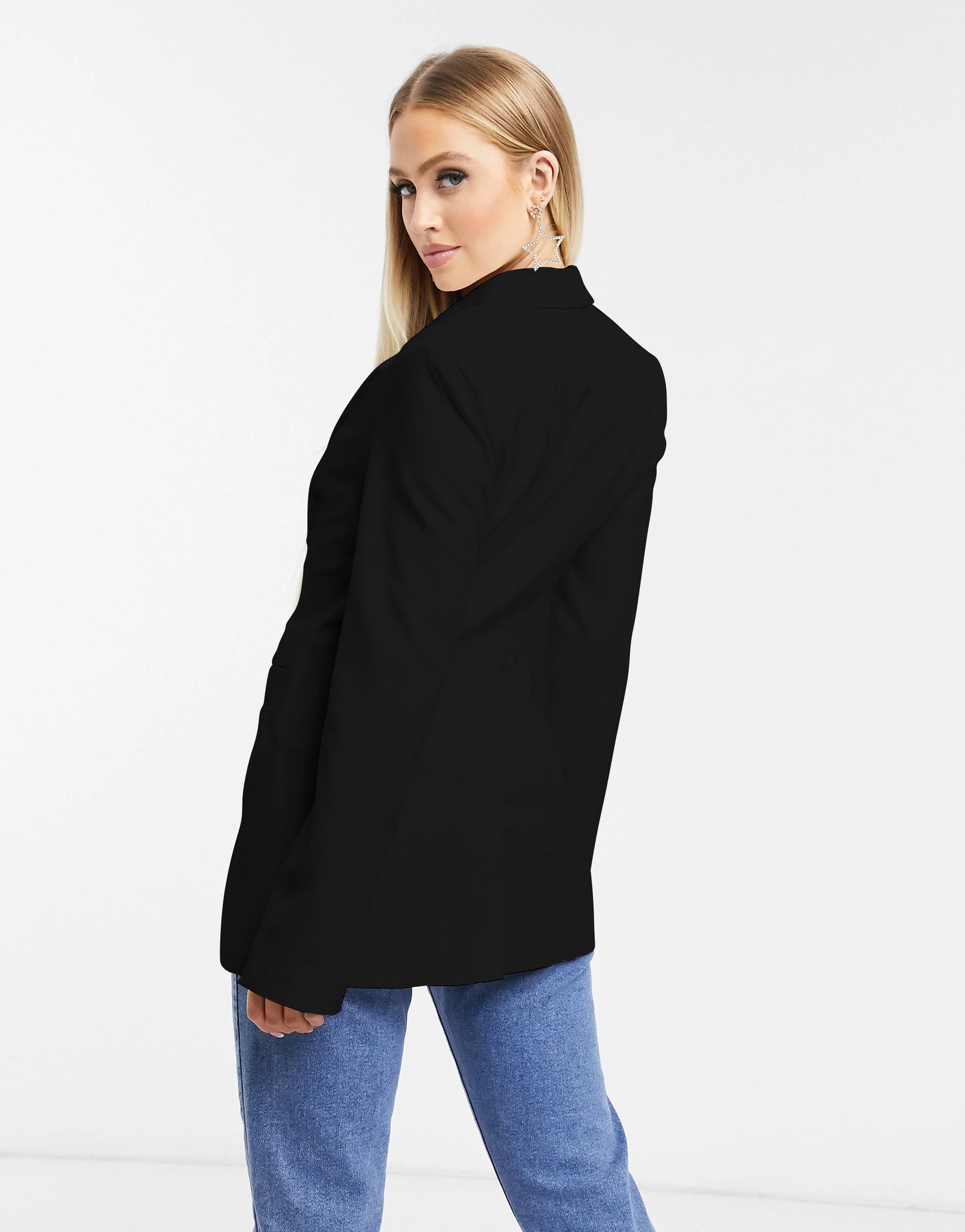 Black Long Sleeve Tailored Single Button Blazer