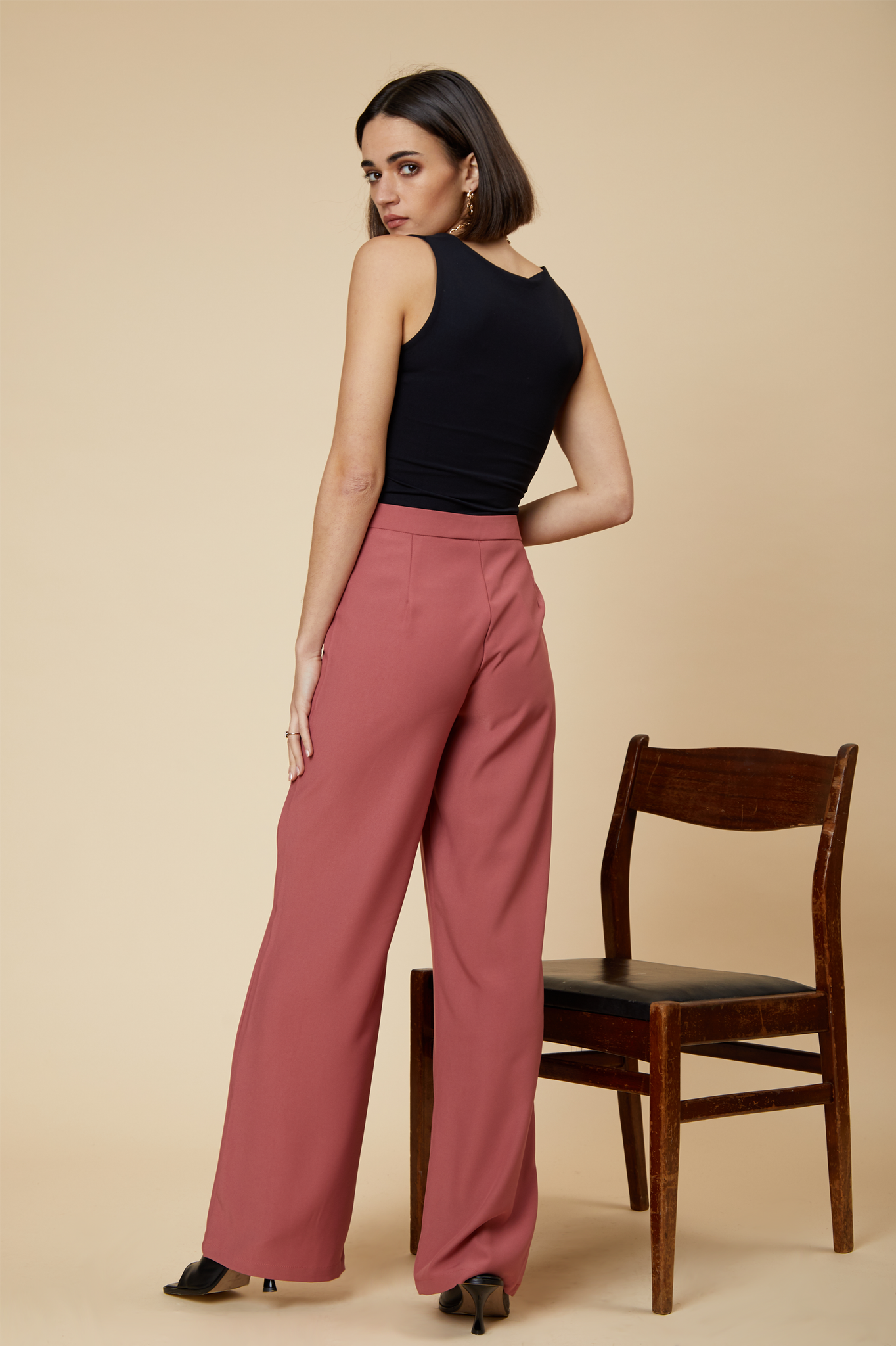 blusher wide leg tailored trouser from behind