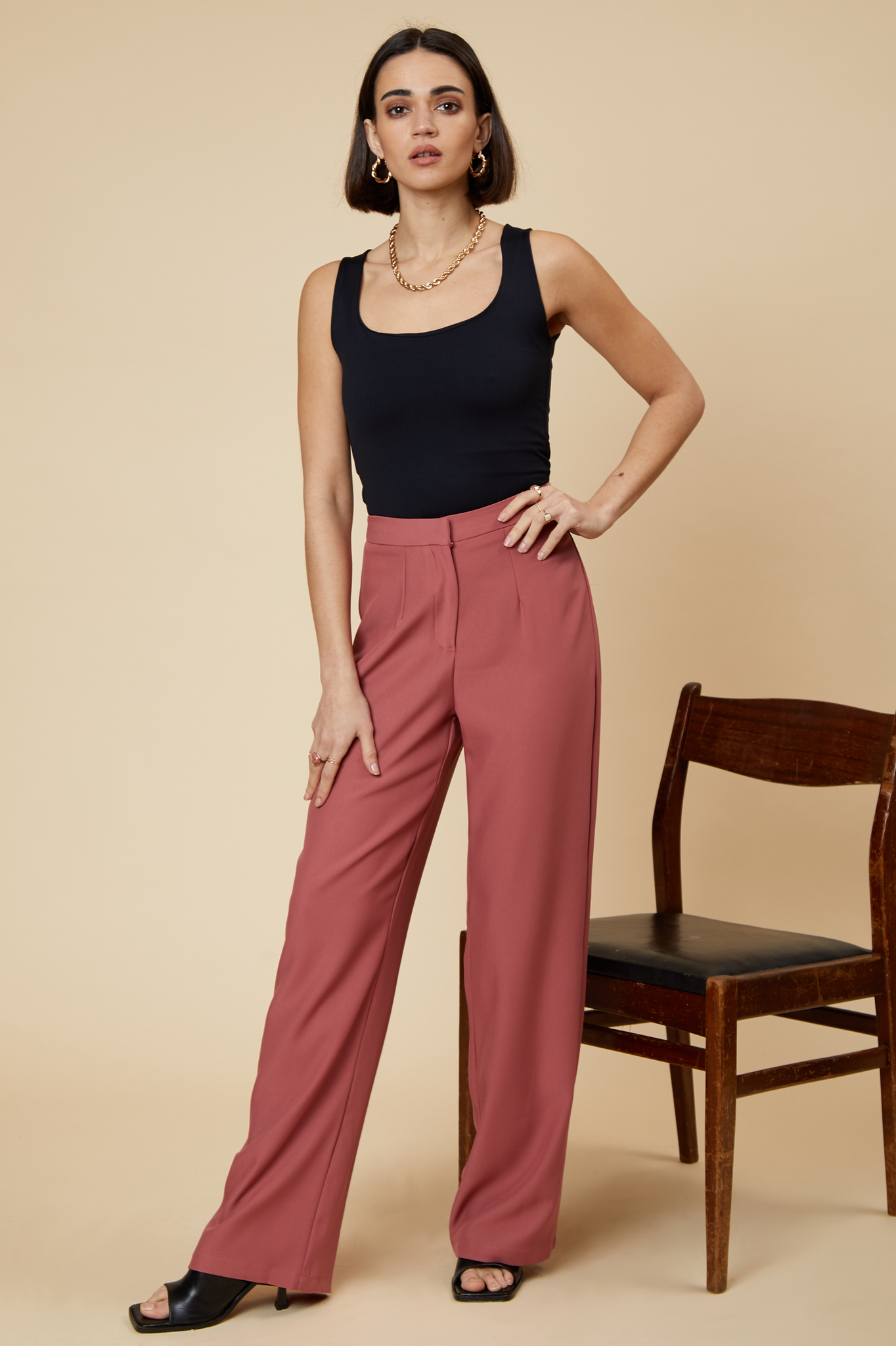 blusher wide leg tailored trouser full outfit