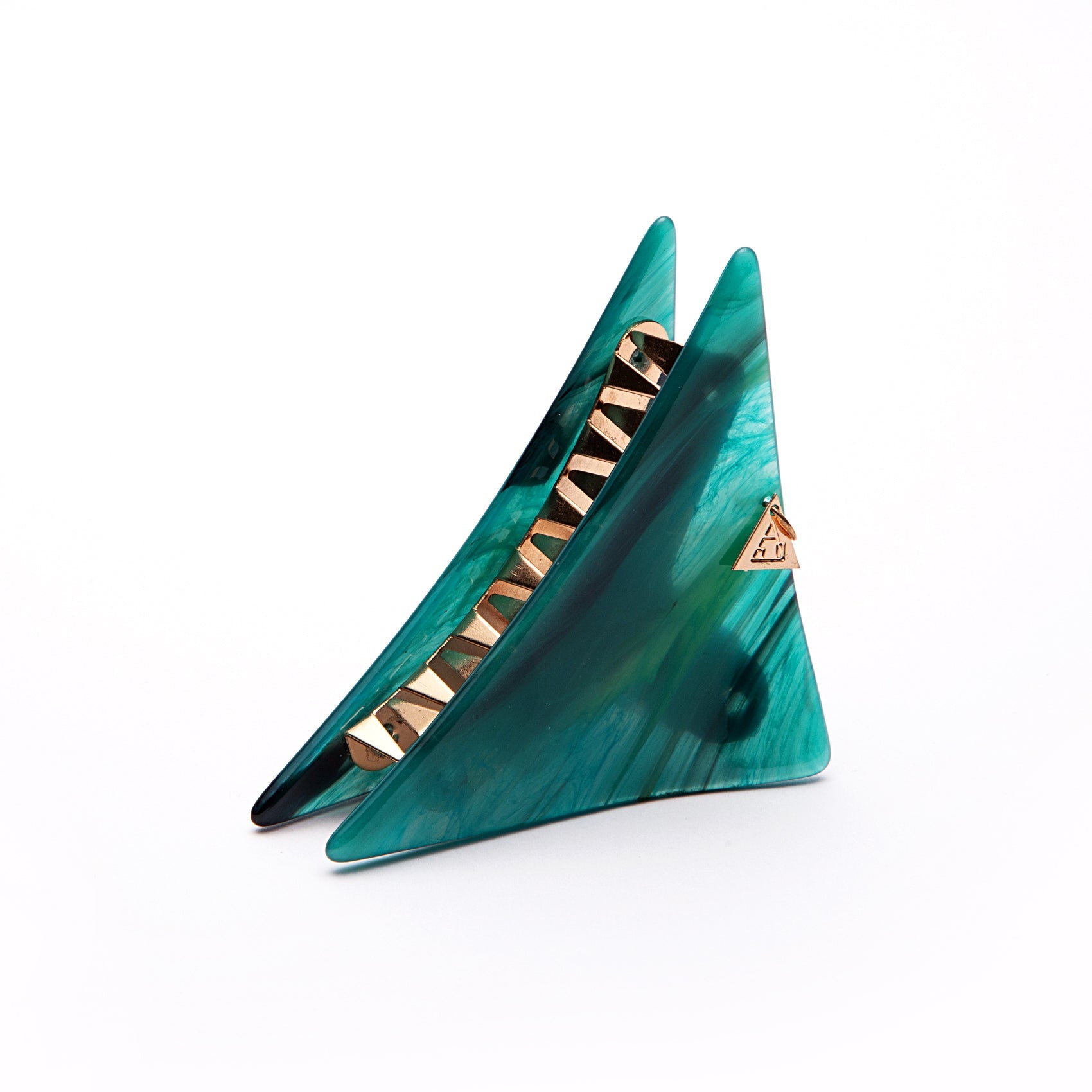 Small Teal Marbled Triangle Hair Claws with Pendant