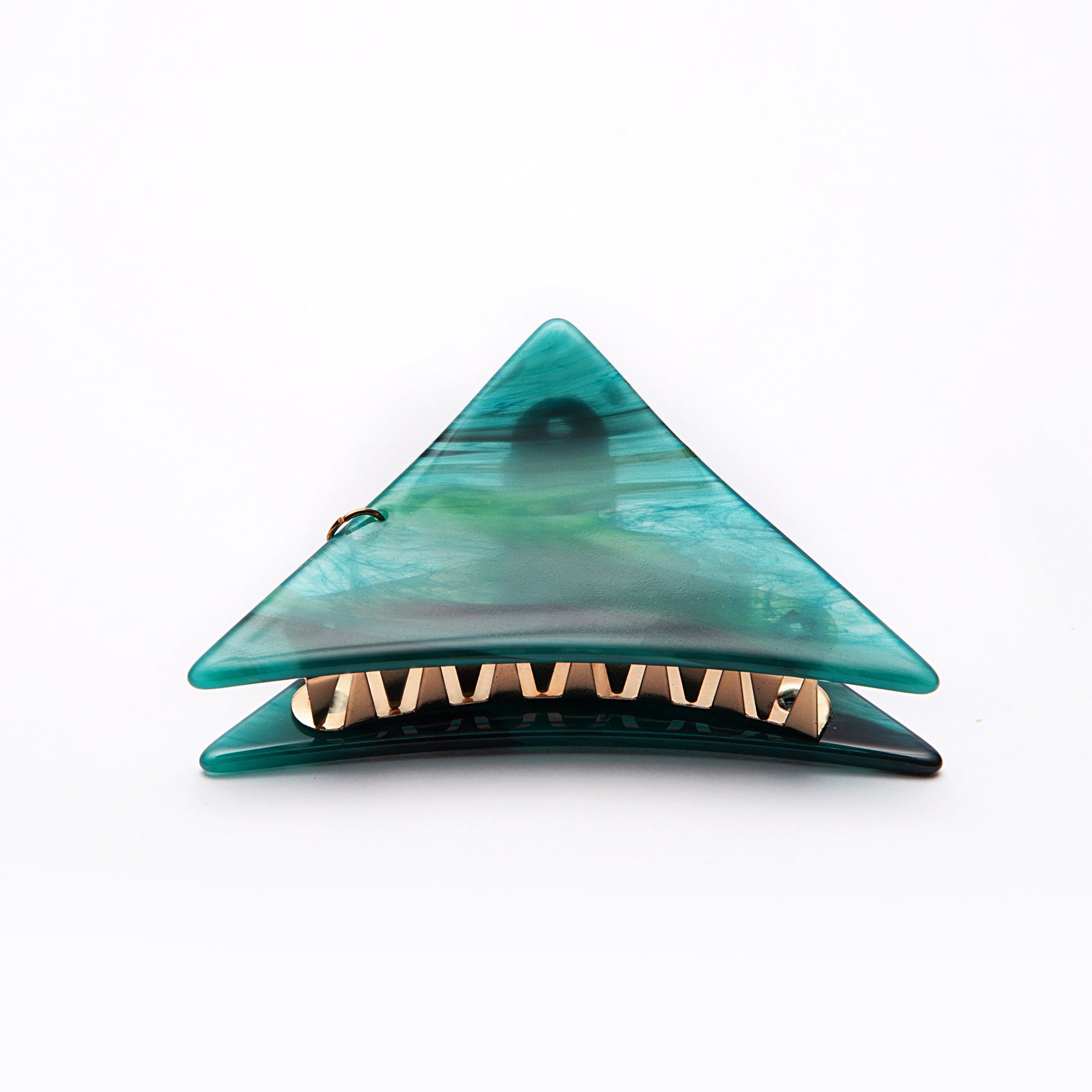 Small Teal Marbled Triangle Hair Claws with Pendant