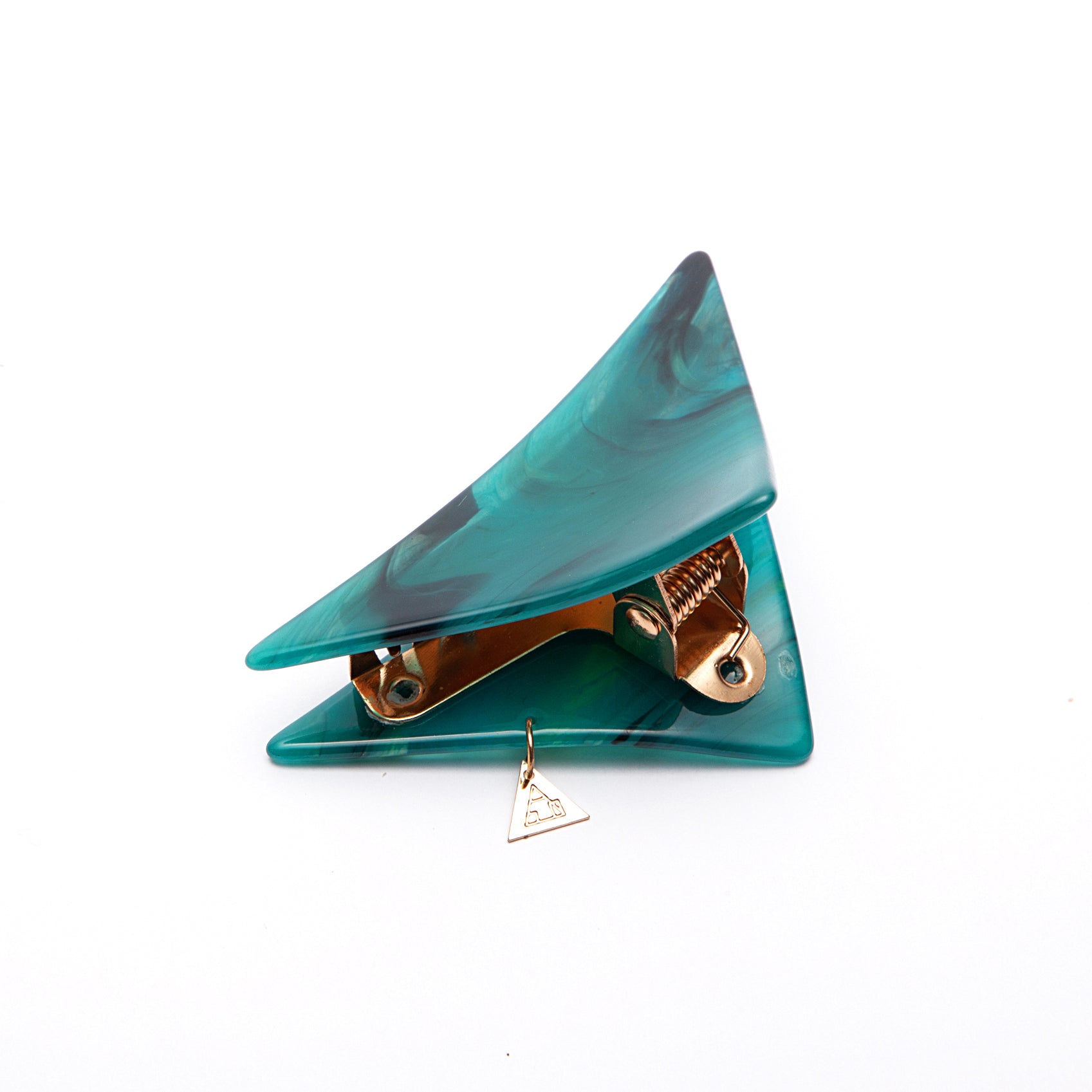 Small Teal Marbled Triangle Hair Claws with Pendant