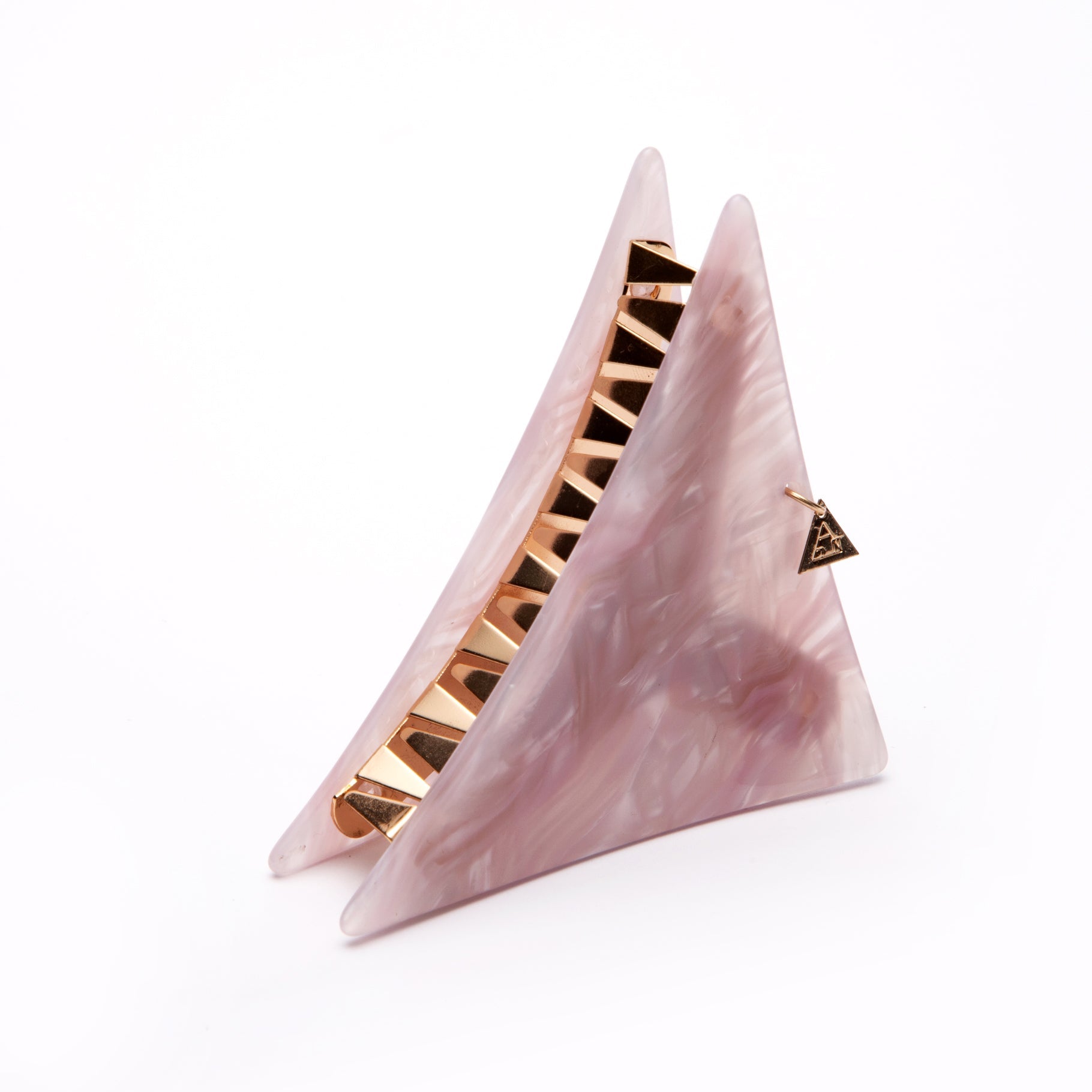 Large Pink Marbled Triangle Hair Claws with Pendant