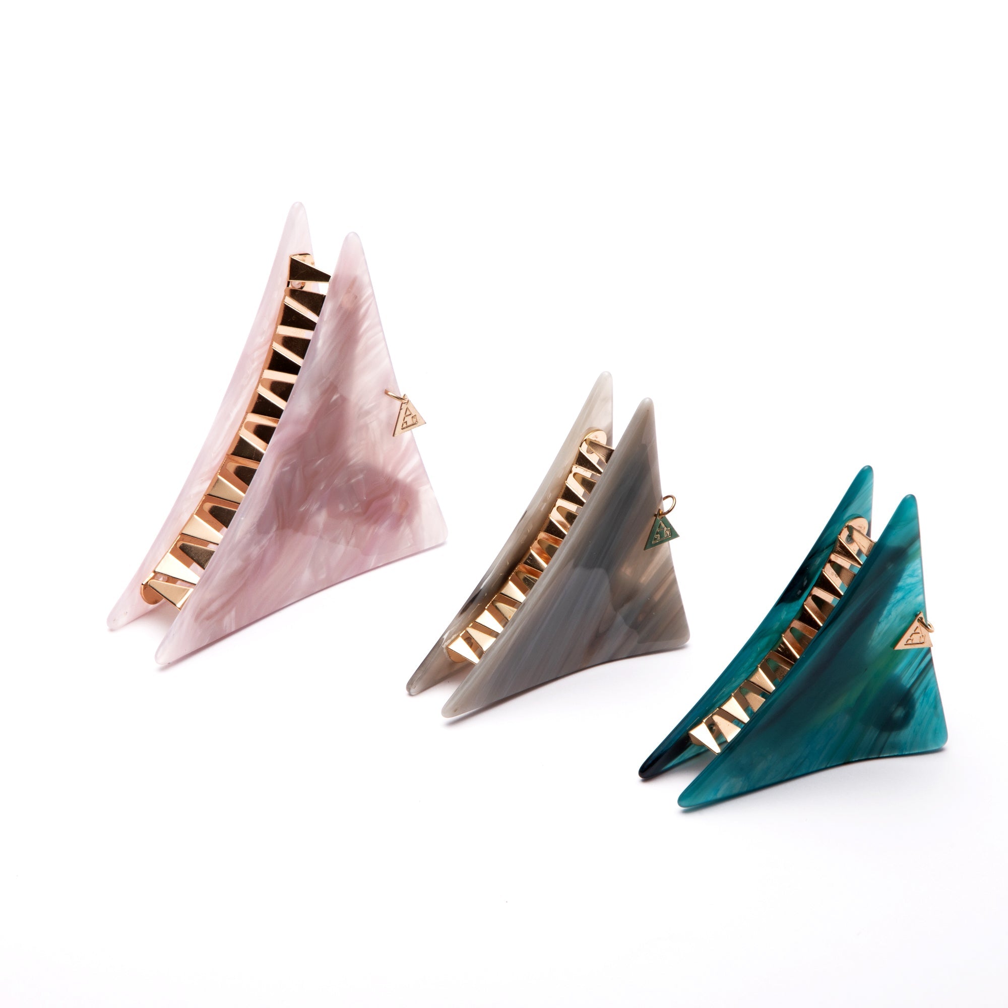 Large Pink Marbled Triangle Hair Claws with Pendant