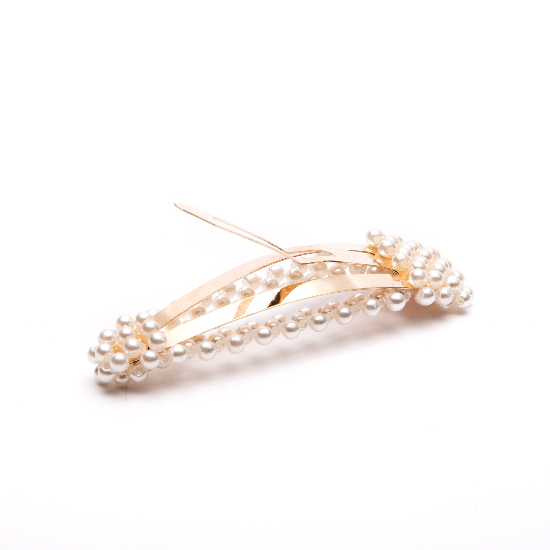 Large Pearl Embellishment Snap Hair Clips In Gold Tone