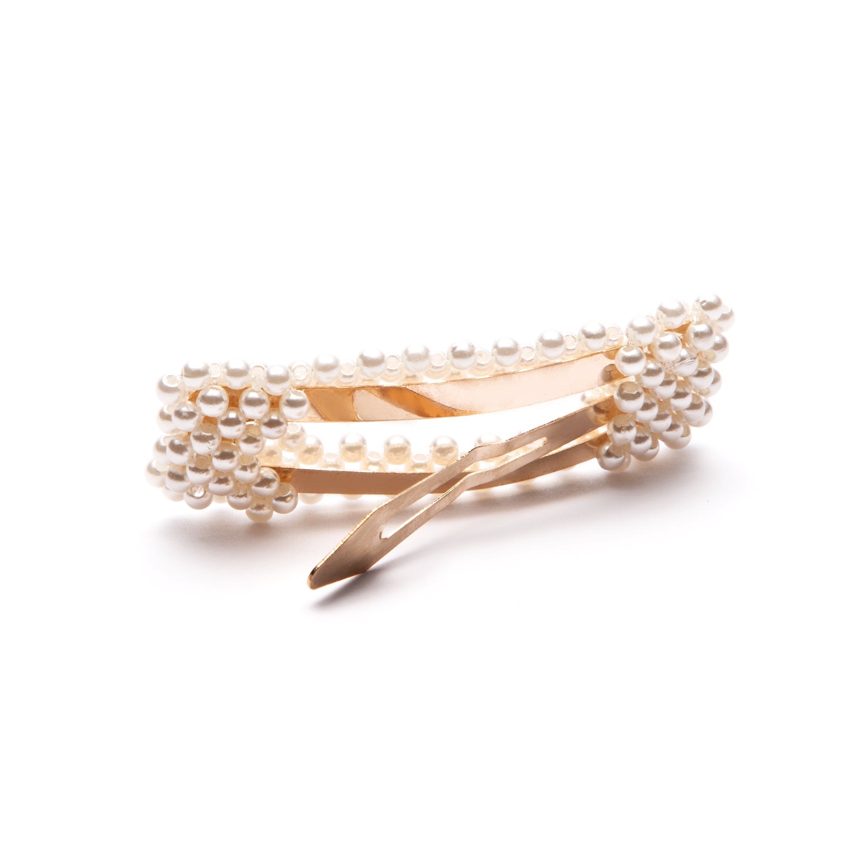 Large Pearl Embellishment Snap Hair Clips In Gold Tone