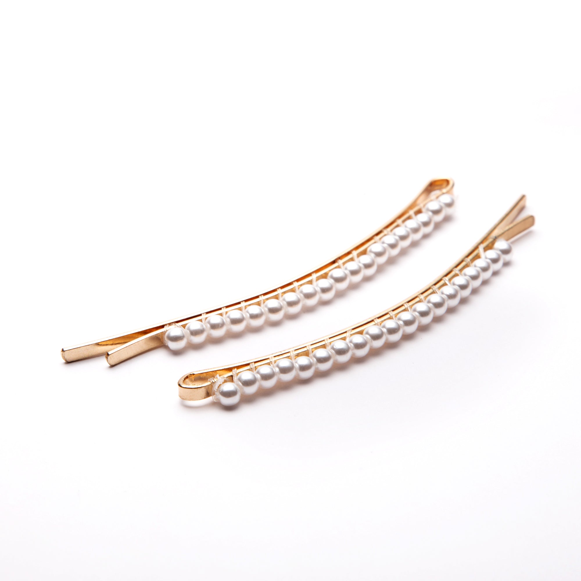 Pack of 2  Curved Hair Clips With Mini Pearl Embellishment In Gold Tone