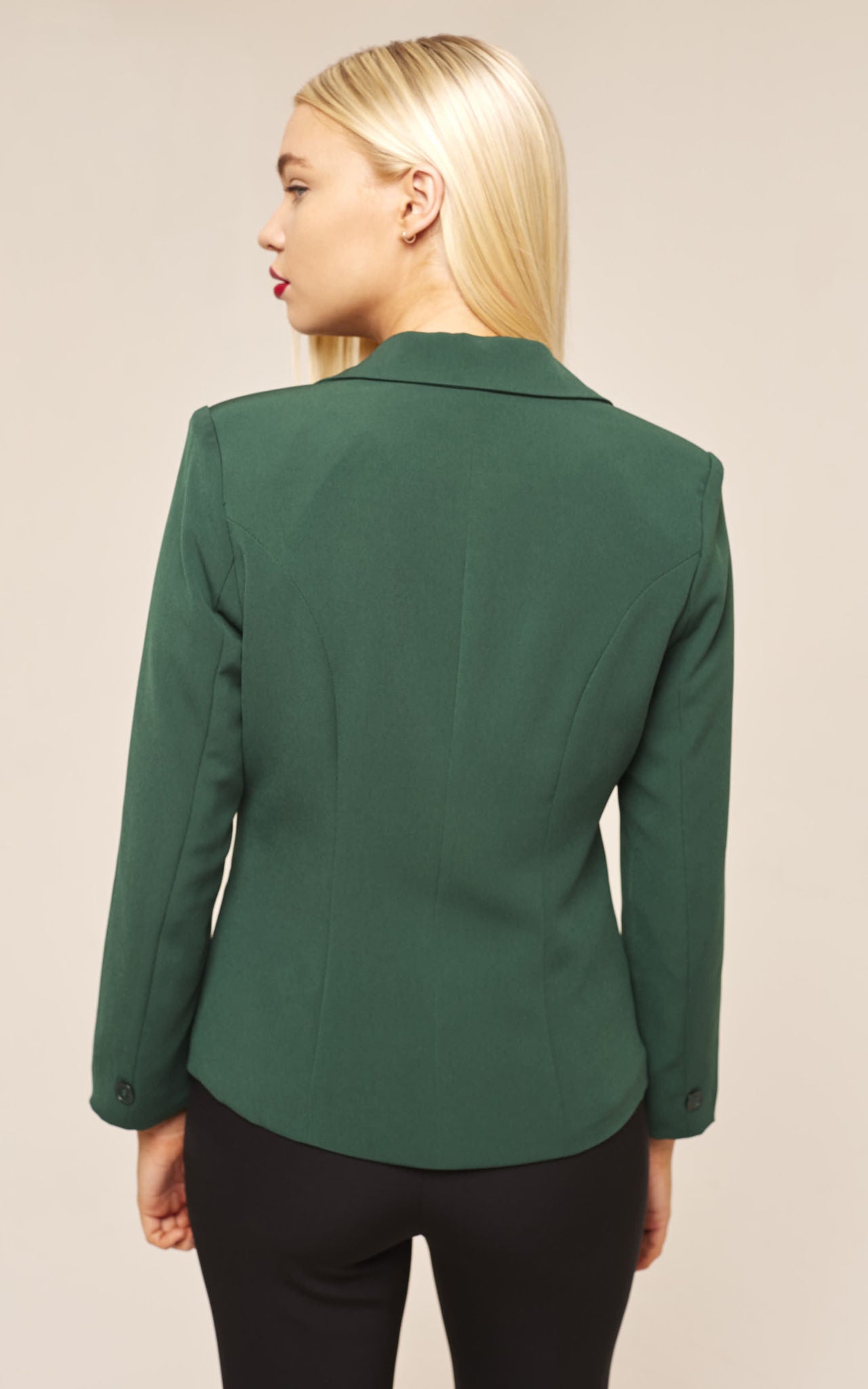 Dark Green Long Sleeve One Button Tailored Blazer